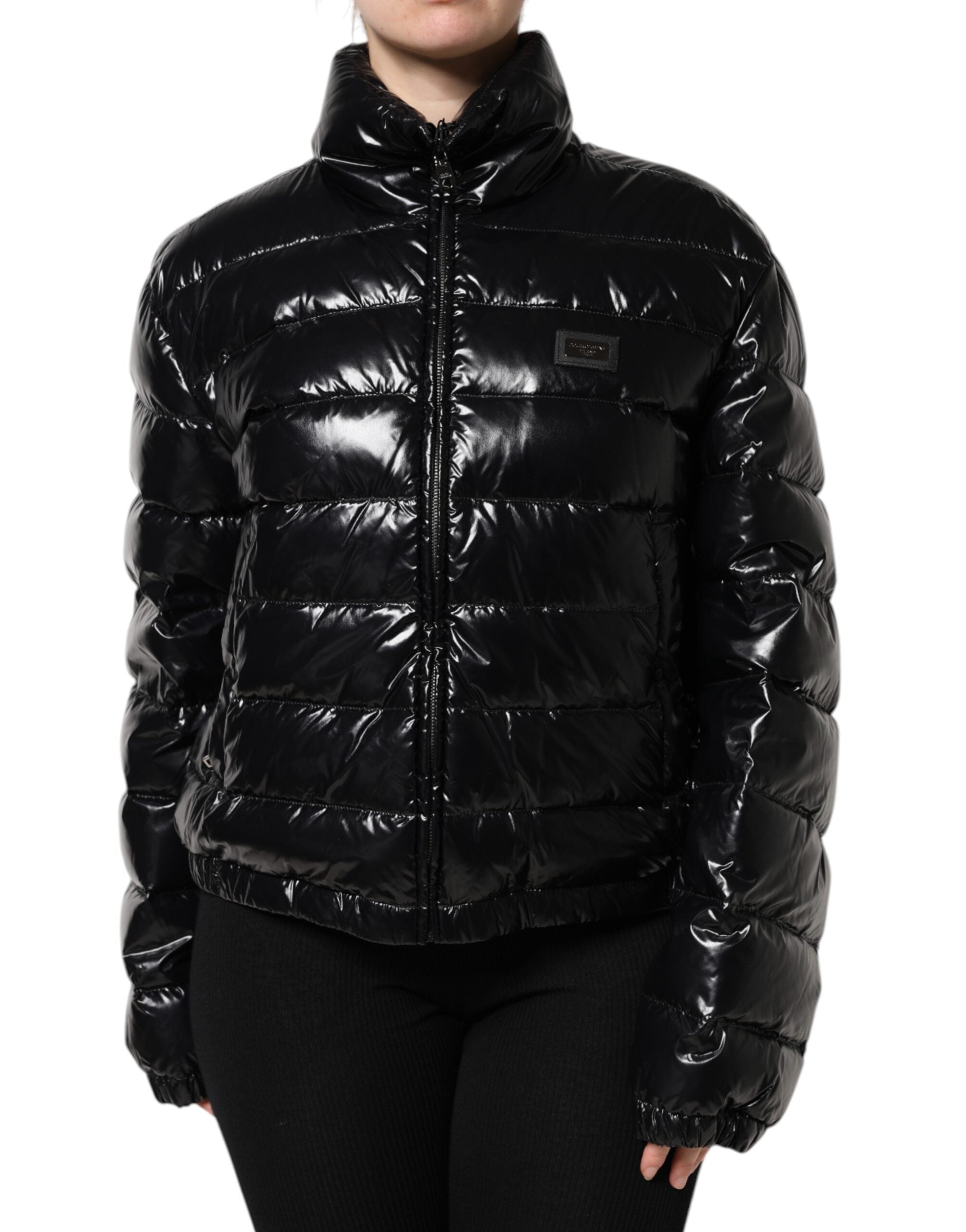 Dolce & Gabbana Black Logo Plaque Full Zip Puffer Jacket - ACCEXO