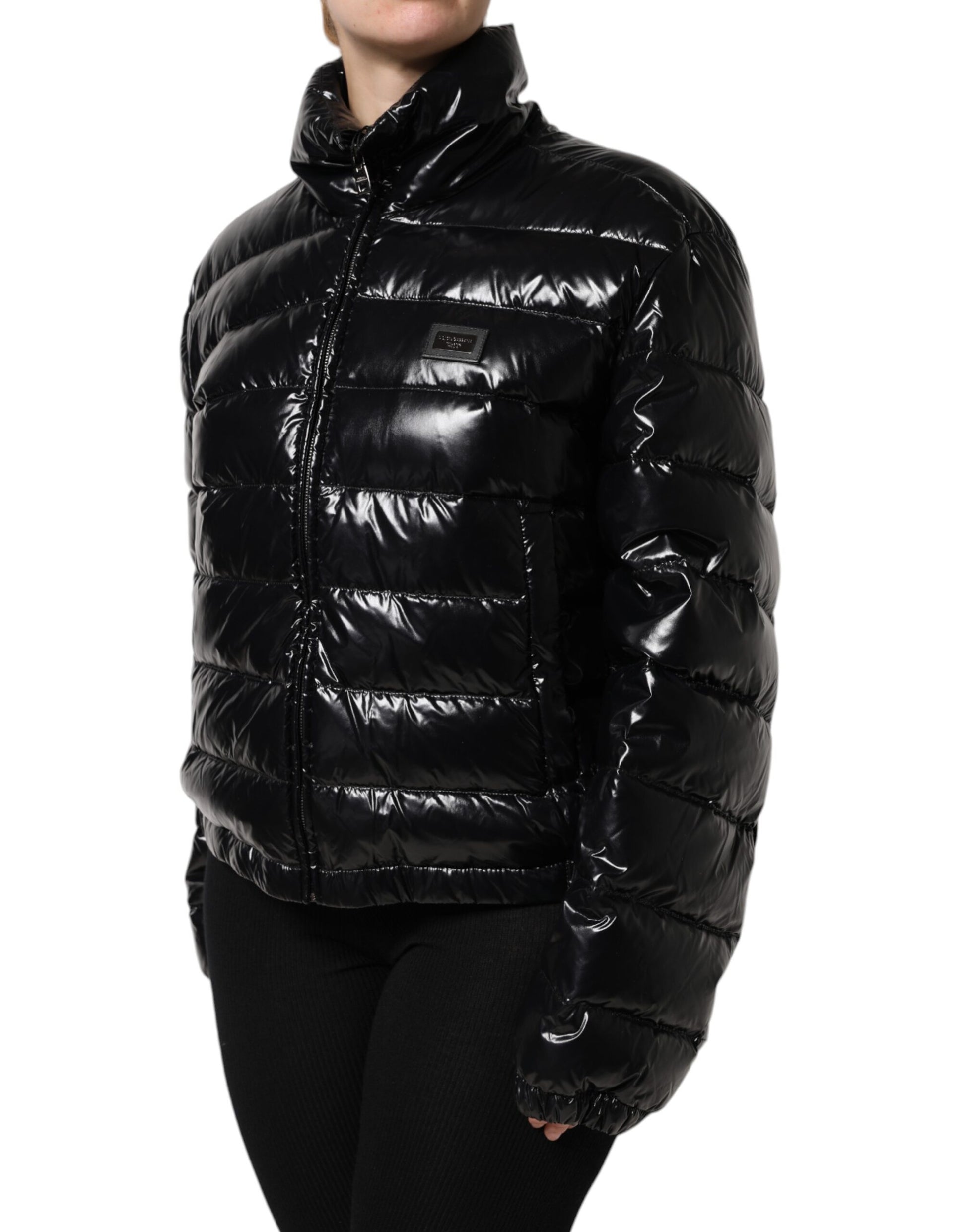 Dolce & Gabbana Black Logo Plaque Full Zip Puffer Jacket - ACCEXO