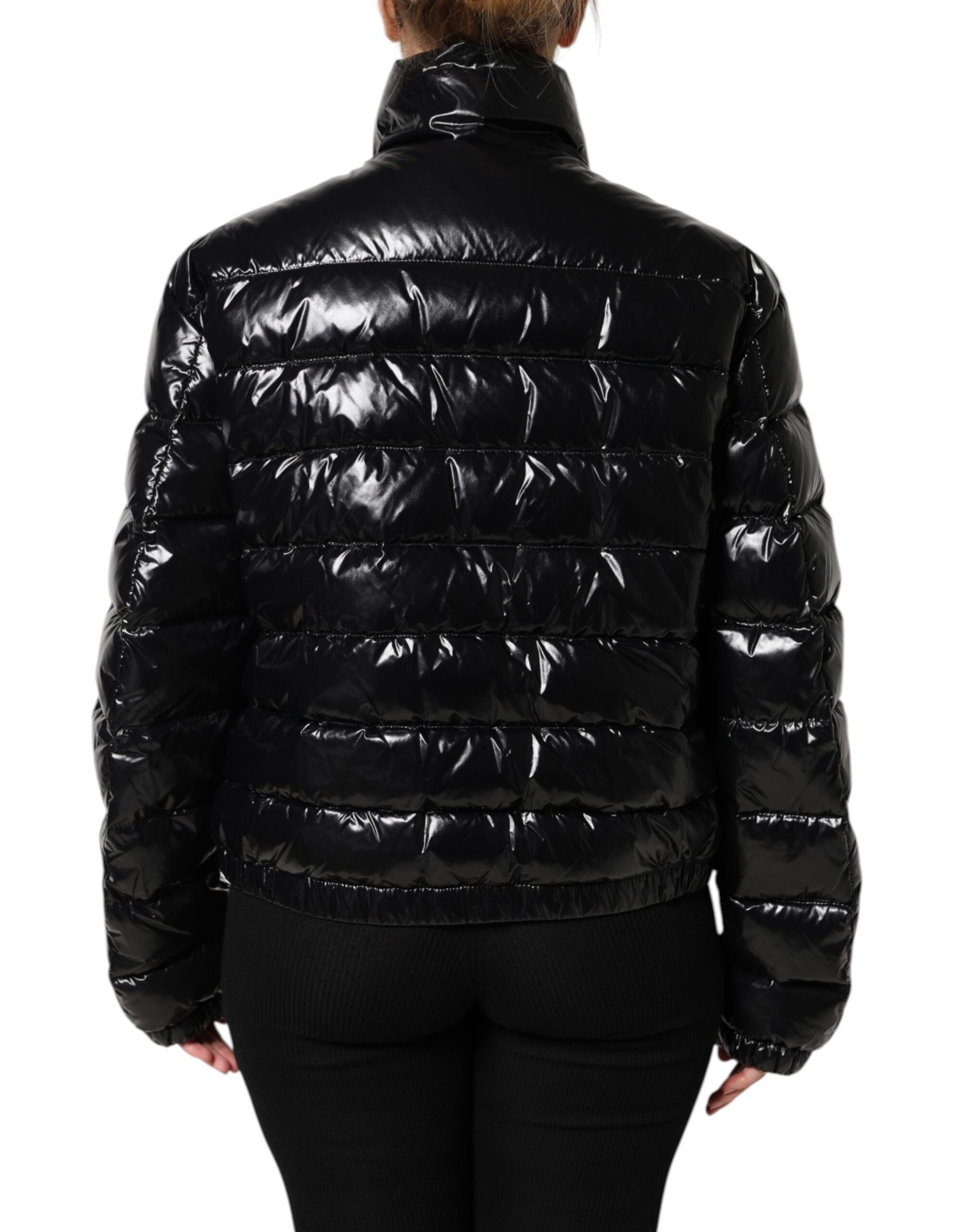 Dolce & Gabbana Black Logo Plaque Full Zip Puffer Jacket - ACCEXO