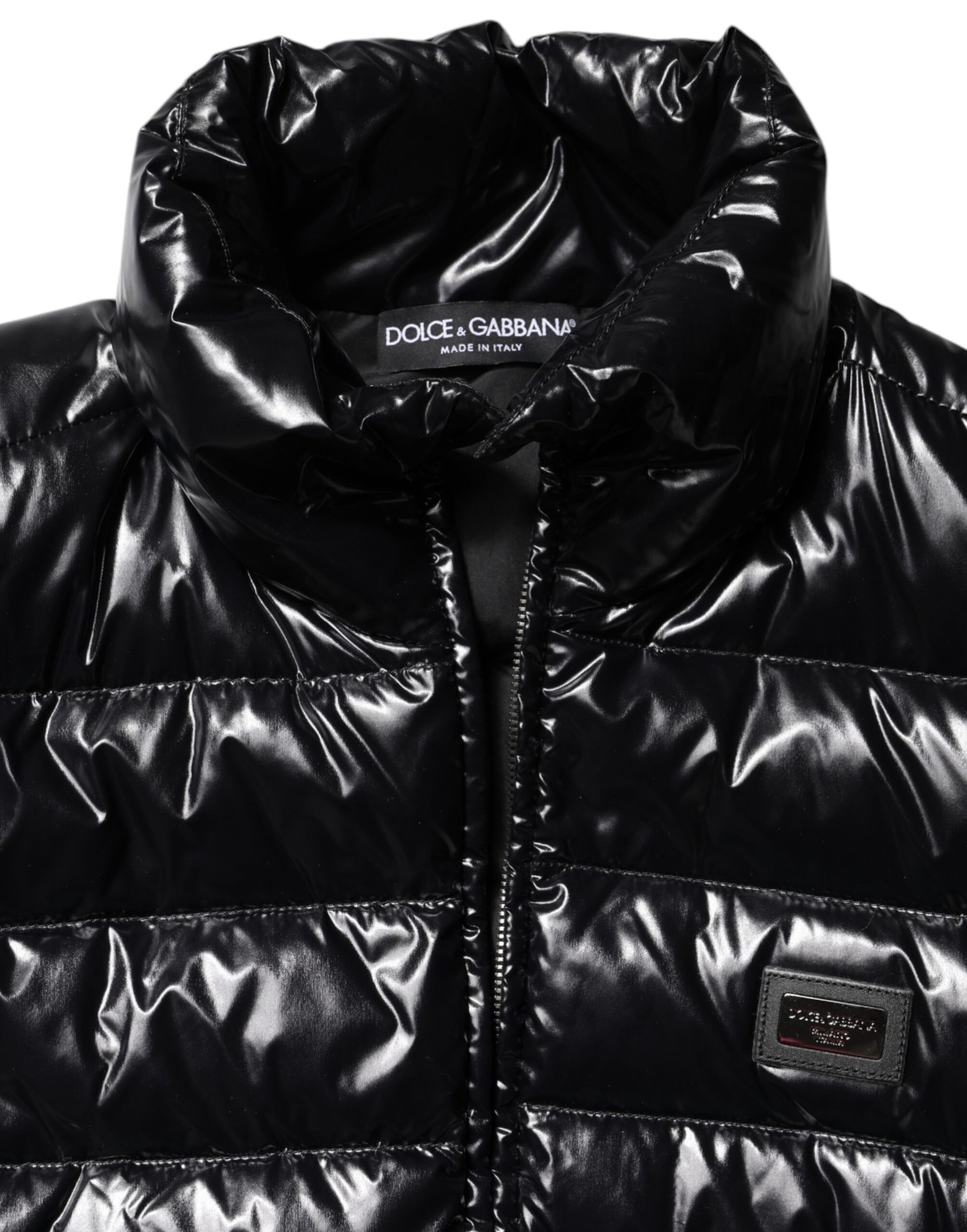 Dolce & Gabbana Black Logo Plaque Full Zip Puffer Jacket - ACCEXO