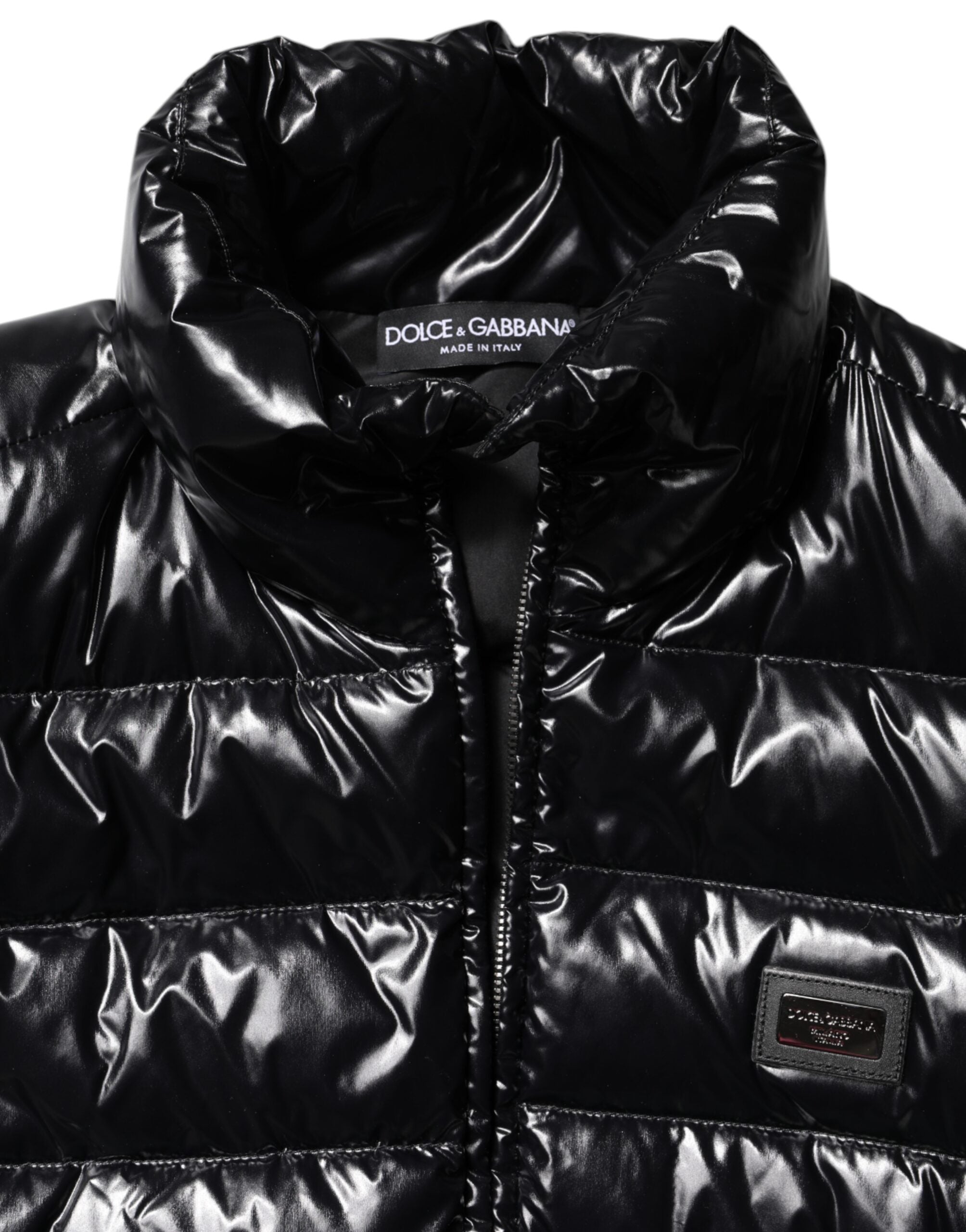 Dolce & Gabbana Black Logo Plaque Full Zip Puffer Jacket - ACCEXO