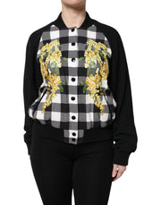Dolce & Gabbana Black White Check Floral Button Down Jacket - ACCEXO