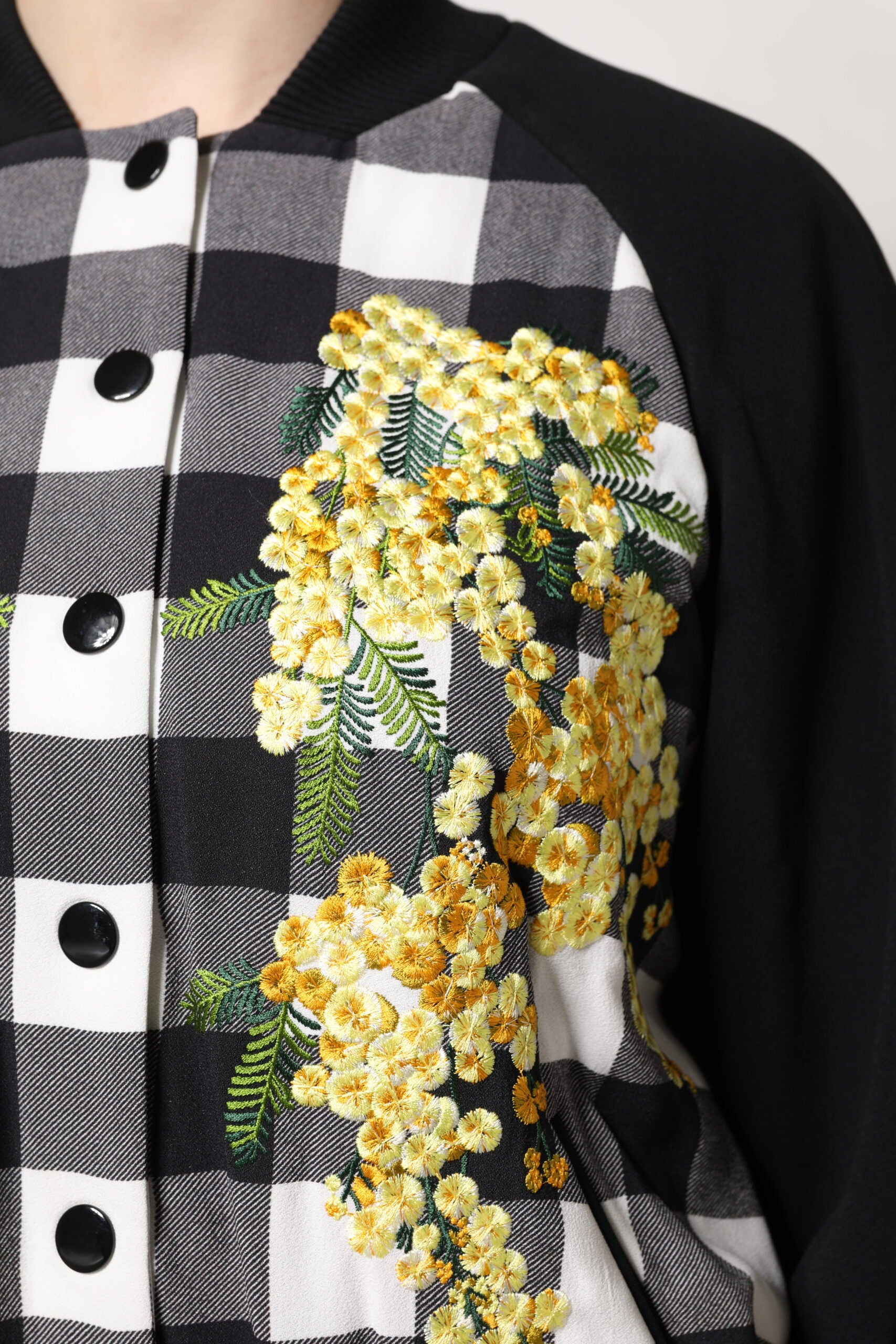 Dolce & Gabbana Black White Check Floral Button Down Jacket - ACCEXO