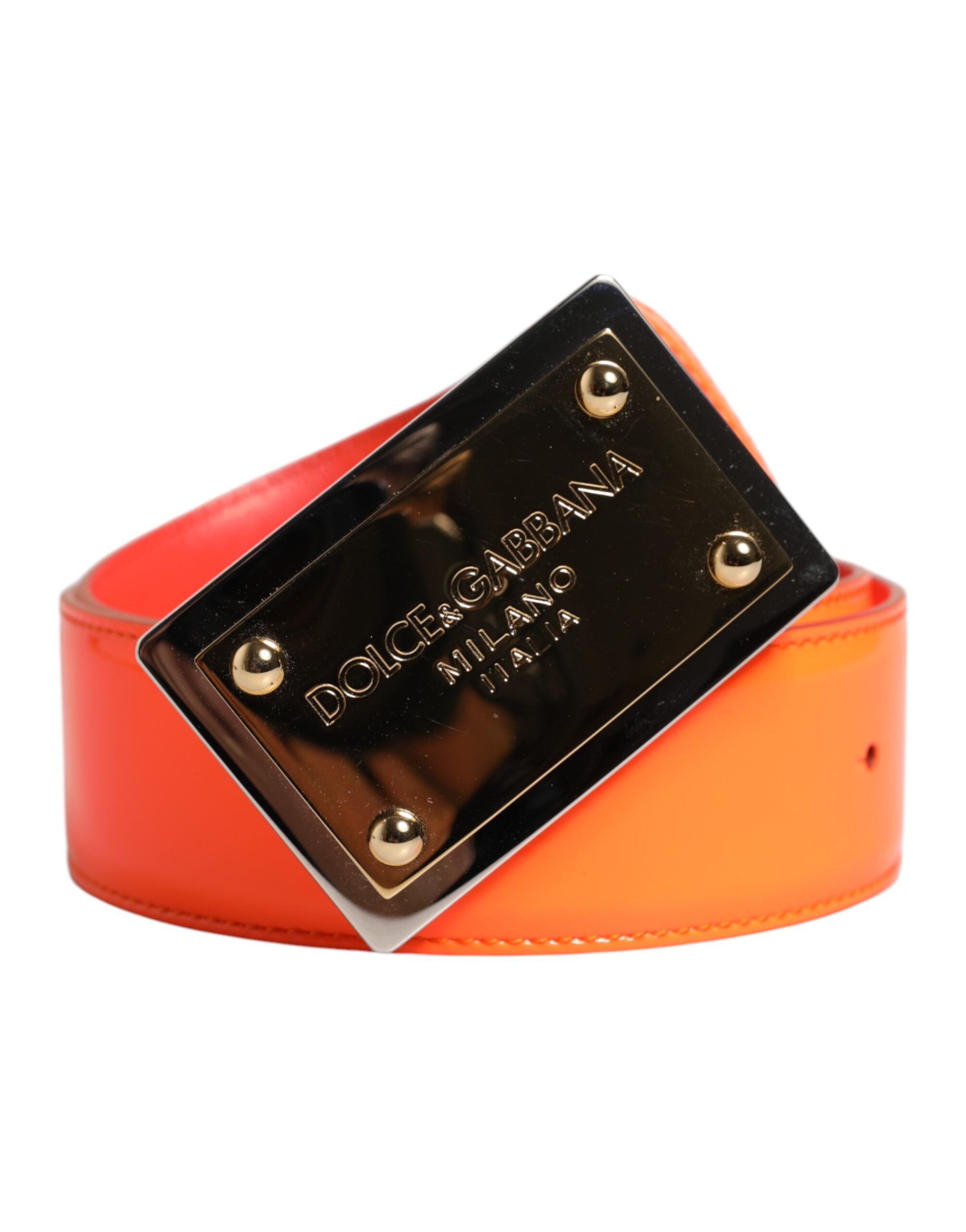 Dolce & Gabbana Orange Gold Tone Metal Logo Buckle Belt - ACCEXO
