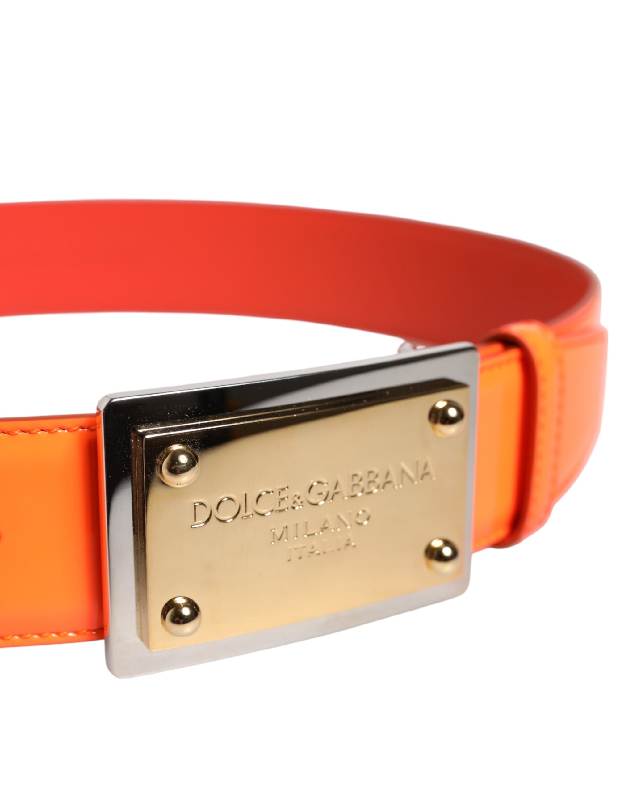 Dolce & Gabbana Orange Gold Tone Metal Logo Buckle Belt - ACCEXO