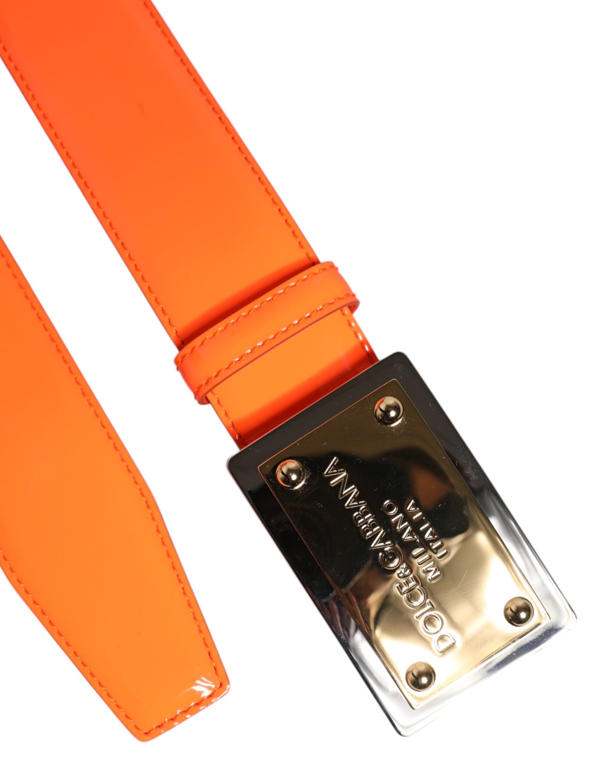 Dolce & Gabbana Orange Gold Tone Metal Logo Buckle Belt - ACCEXO