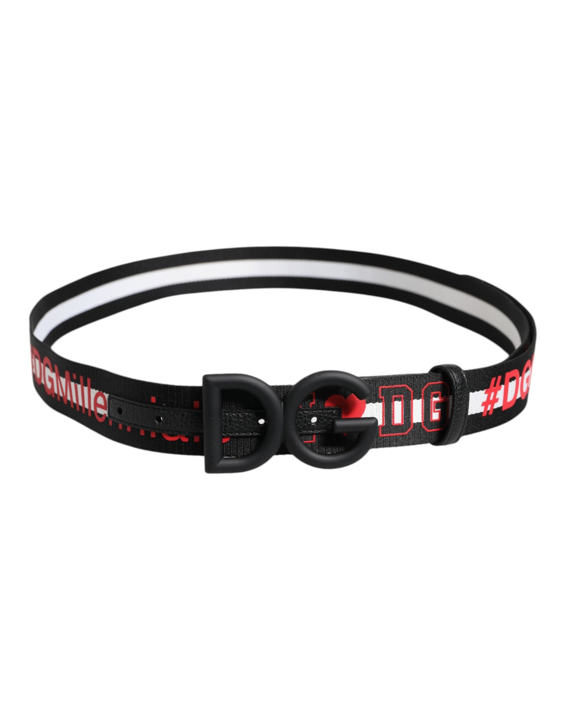Dolce & Gabbana Black Polyester Logo Print DG Buckle Belt - ACCEXO