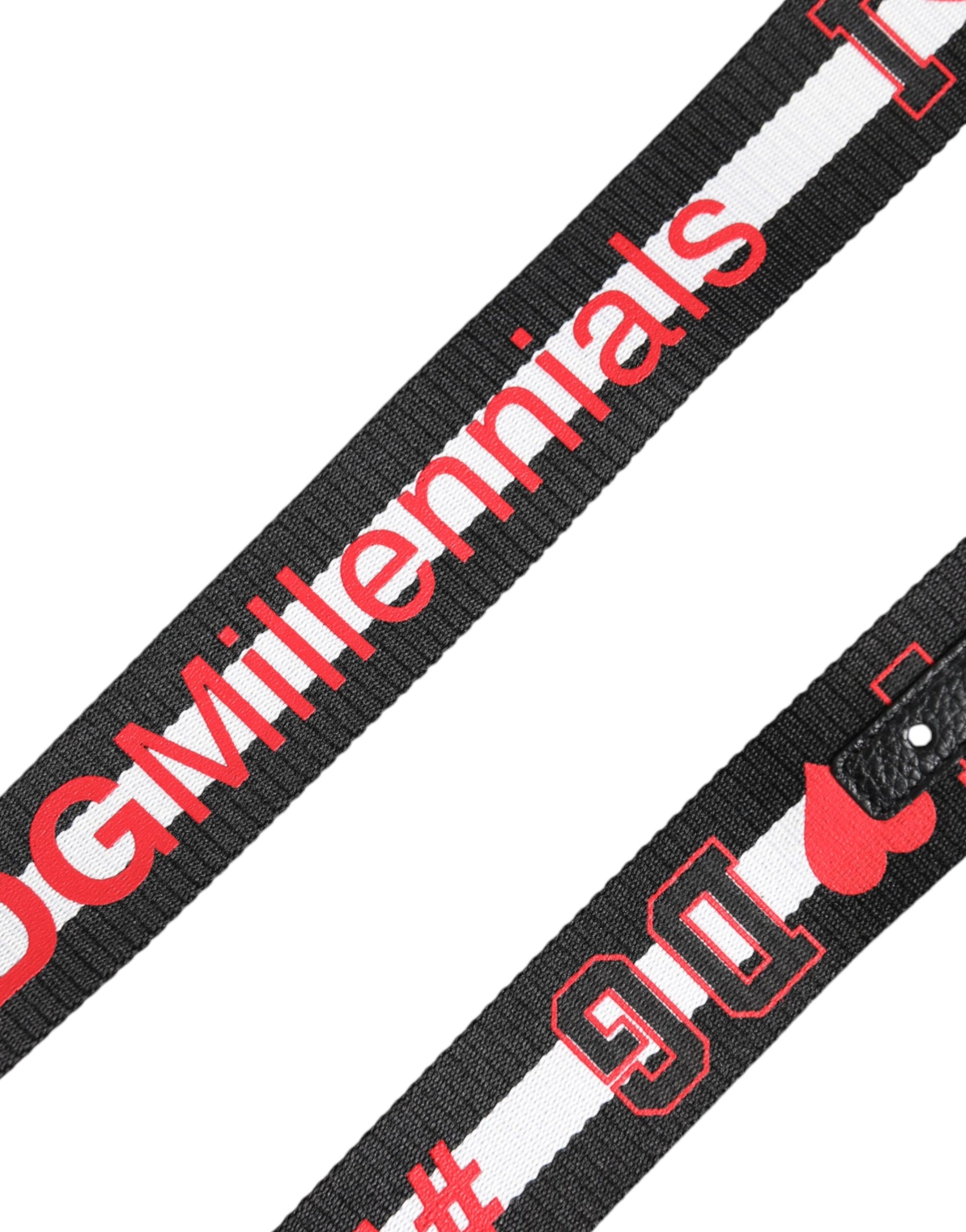 Dolce & Gabbana Black Polyester Logo Print DG Buckle Belt - ACCEXO