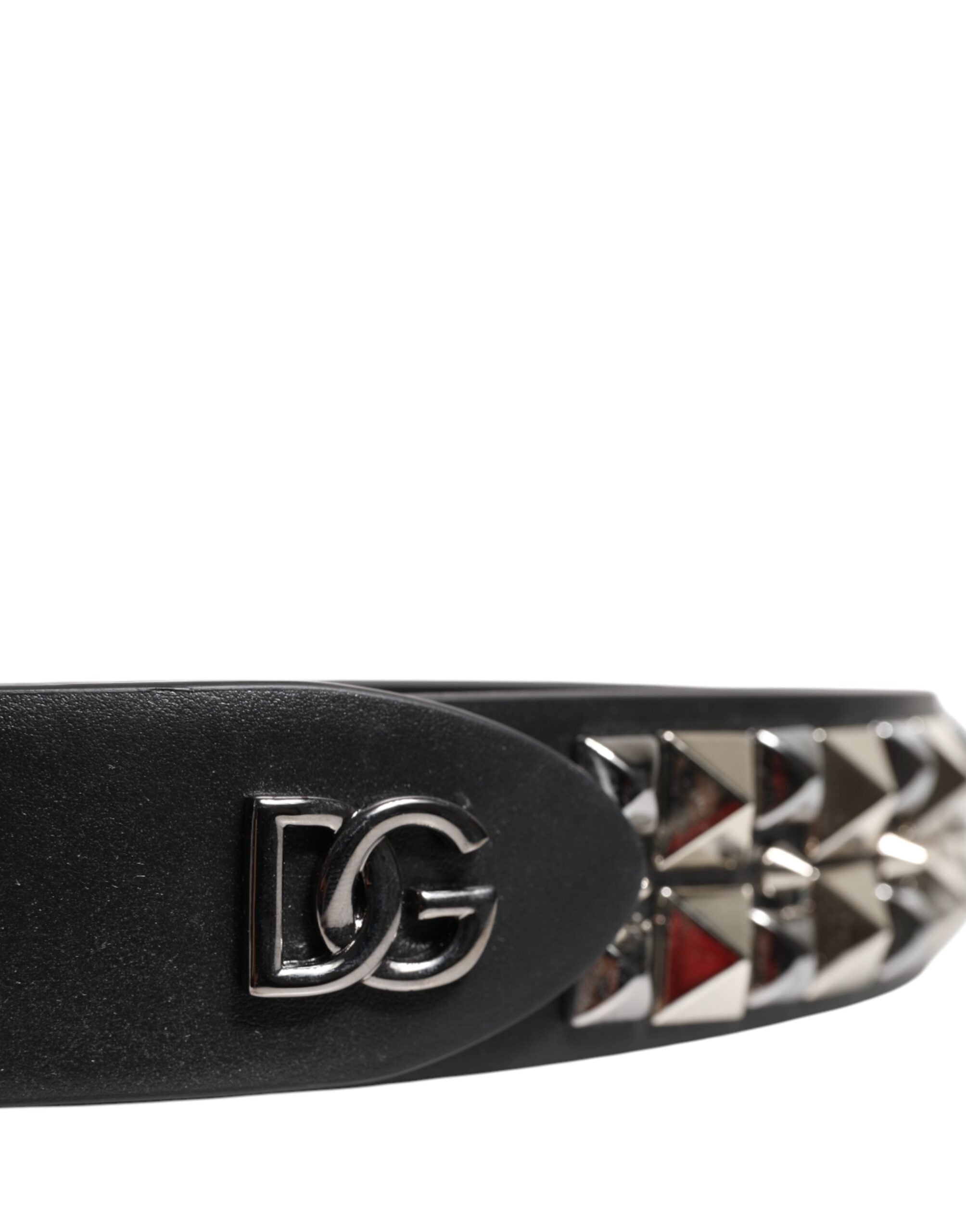 Dolce & Gabbana Black Calf Leather Studded Silver Buckle Belt - ACCEXO