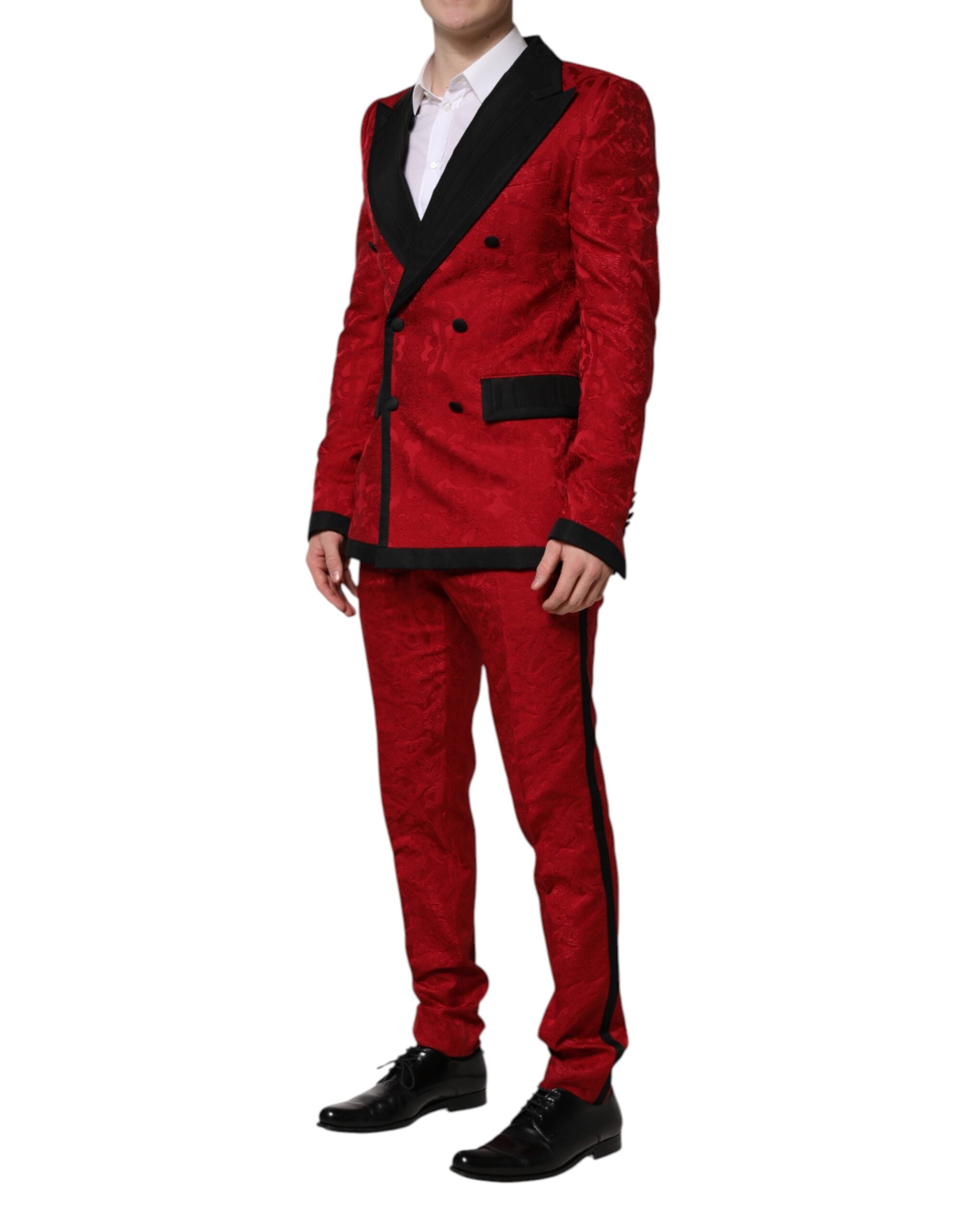Dolce & Gabbana Red Floral Jacquard Double Breasted 2 Pc Suit