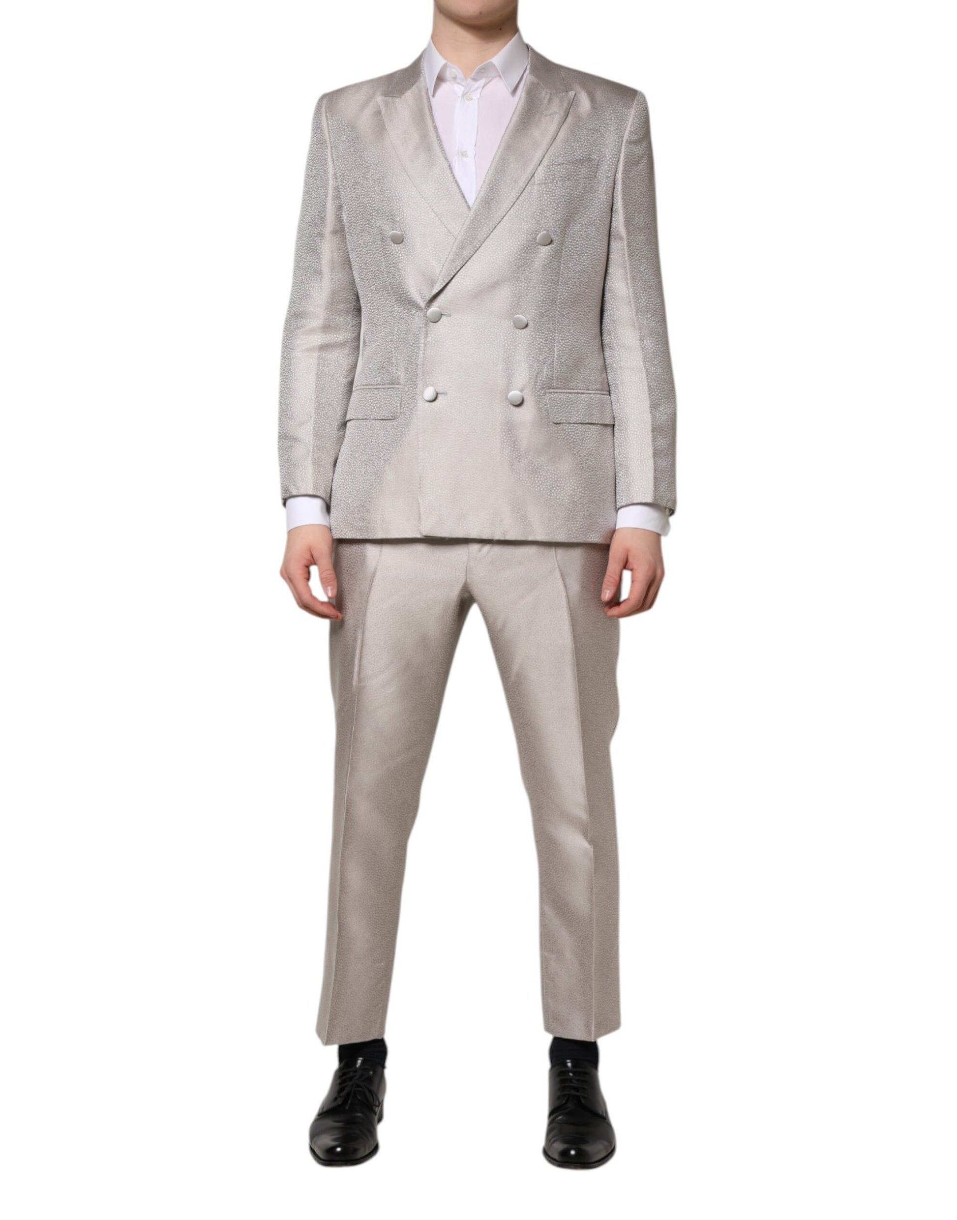 Dolce & Gabbana Light Gray Jacquard Silk Dotted 2 Piece Suit - ACCEXO