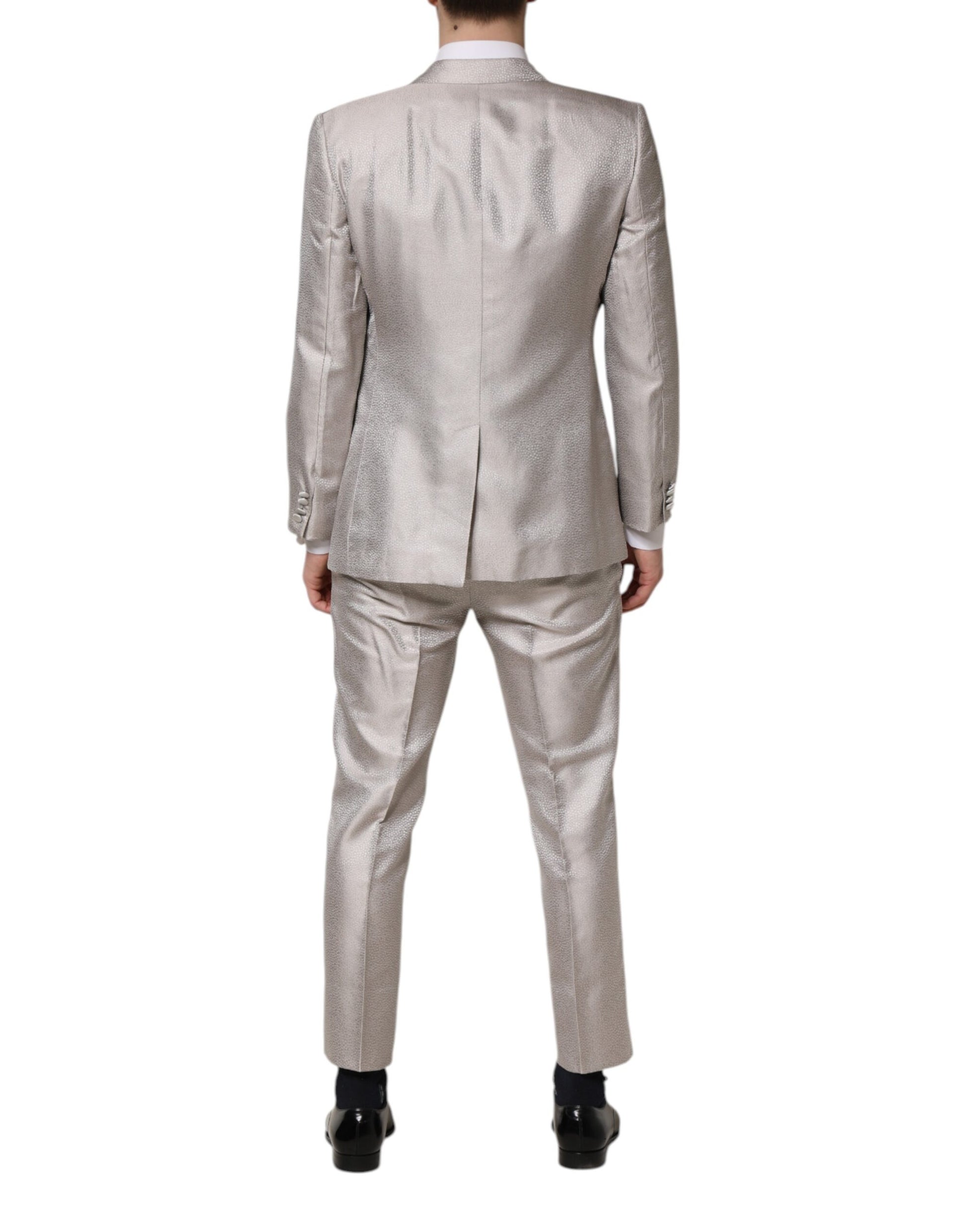 Dolce & Gabbana Light Gray Jacquard Silk Dotted 2 Piece Suit - ACCEXO