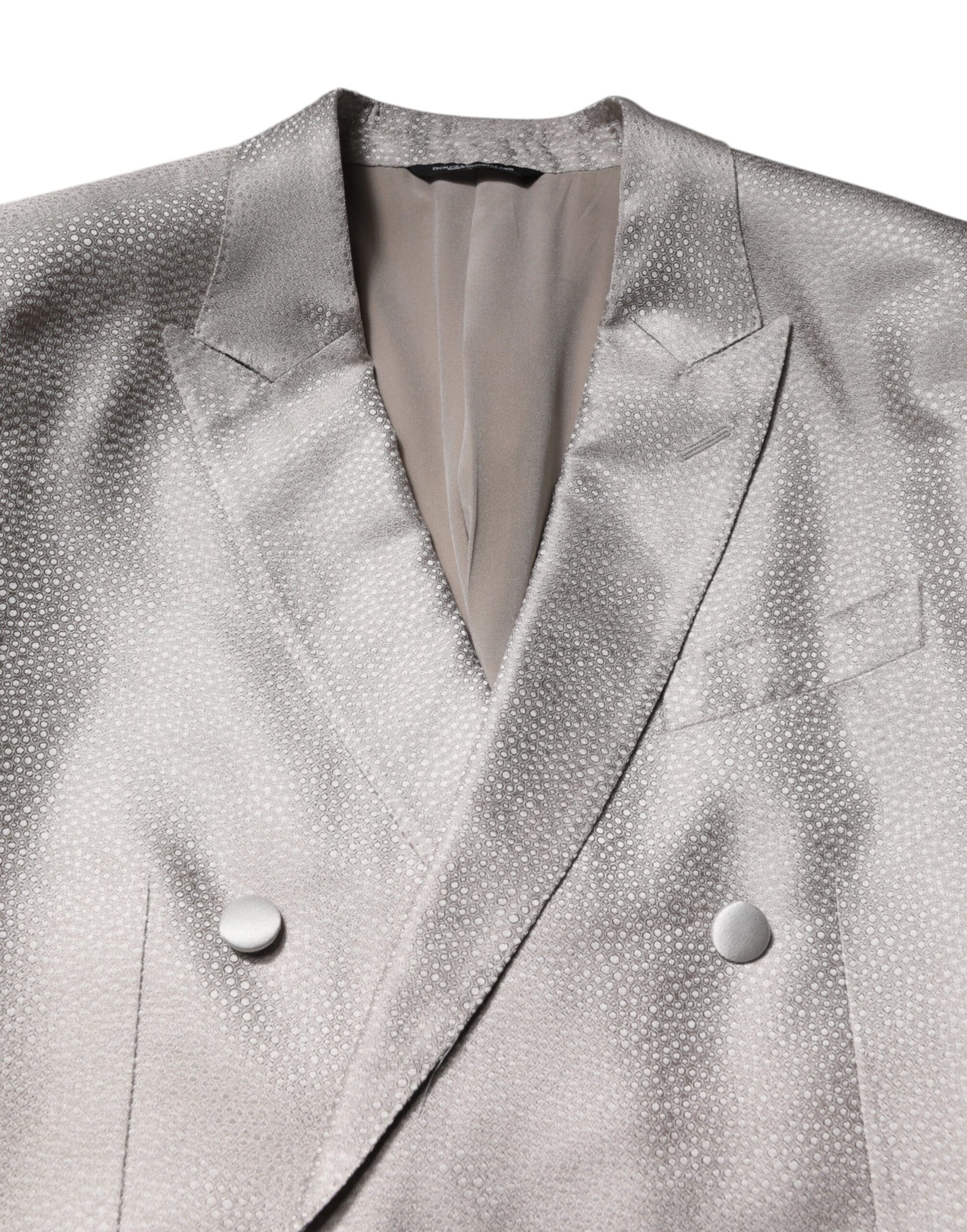 Dolce & Gabbana Light Gray Jacquard Silk Dotted 2 Piece Suit - ACCEXO