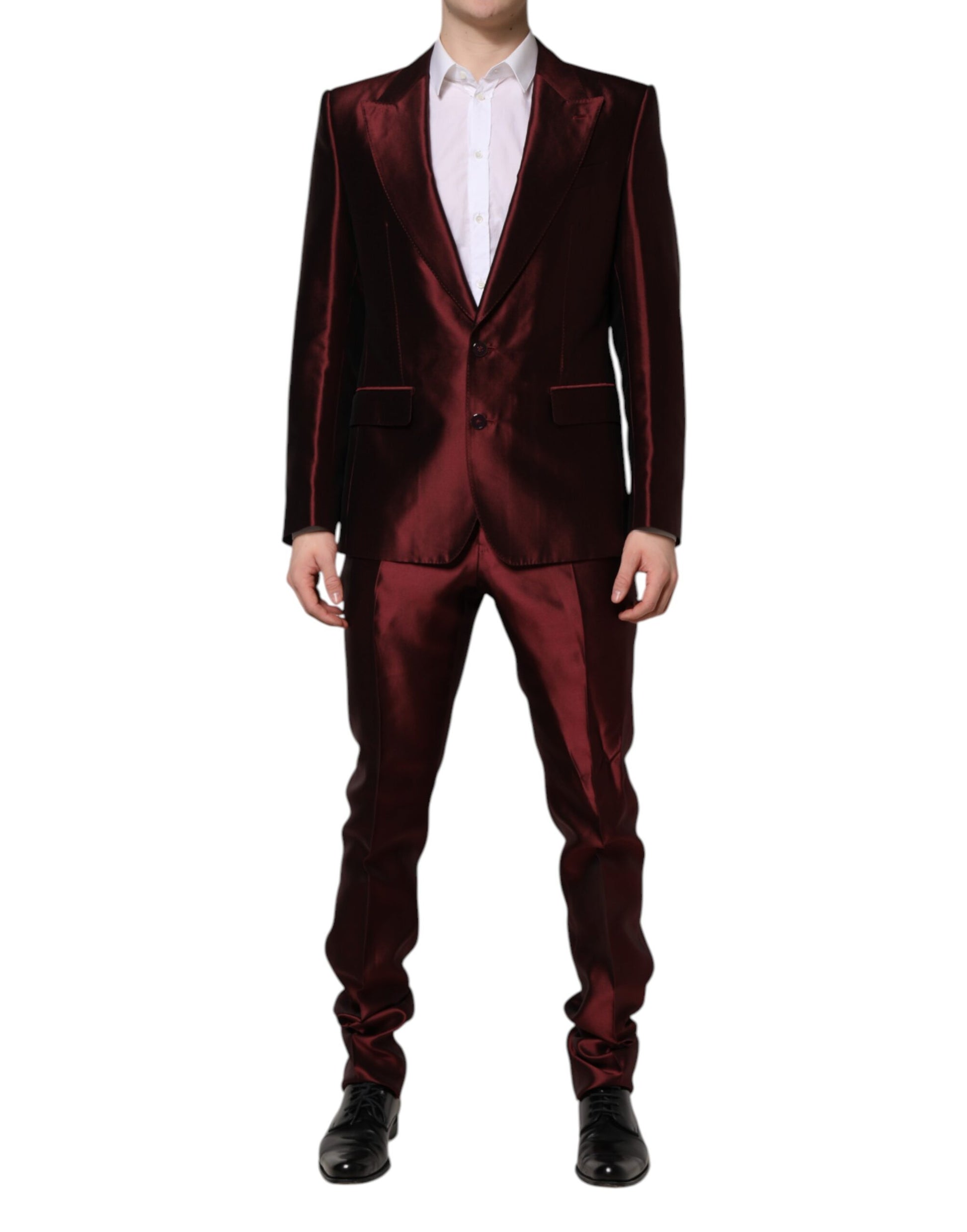 Dolce & Gabbana Bordeaux Silk 2 Piece Single Breasted Suit - ACCEXO