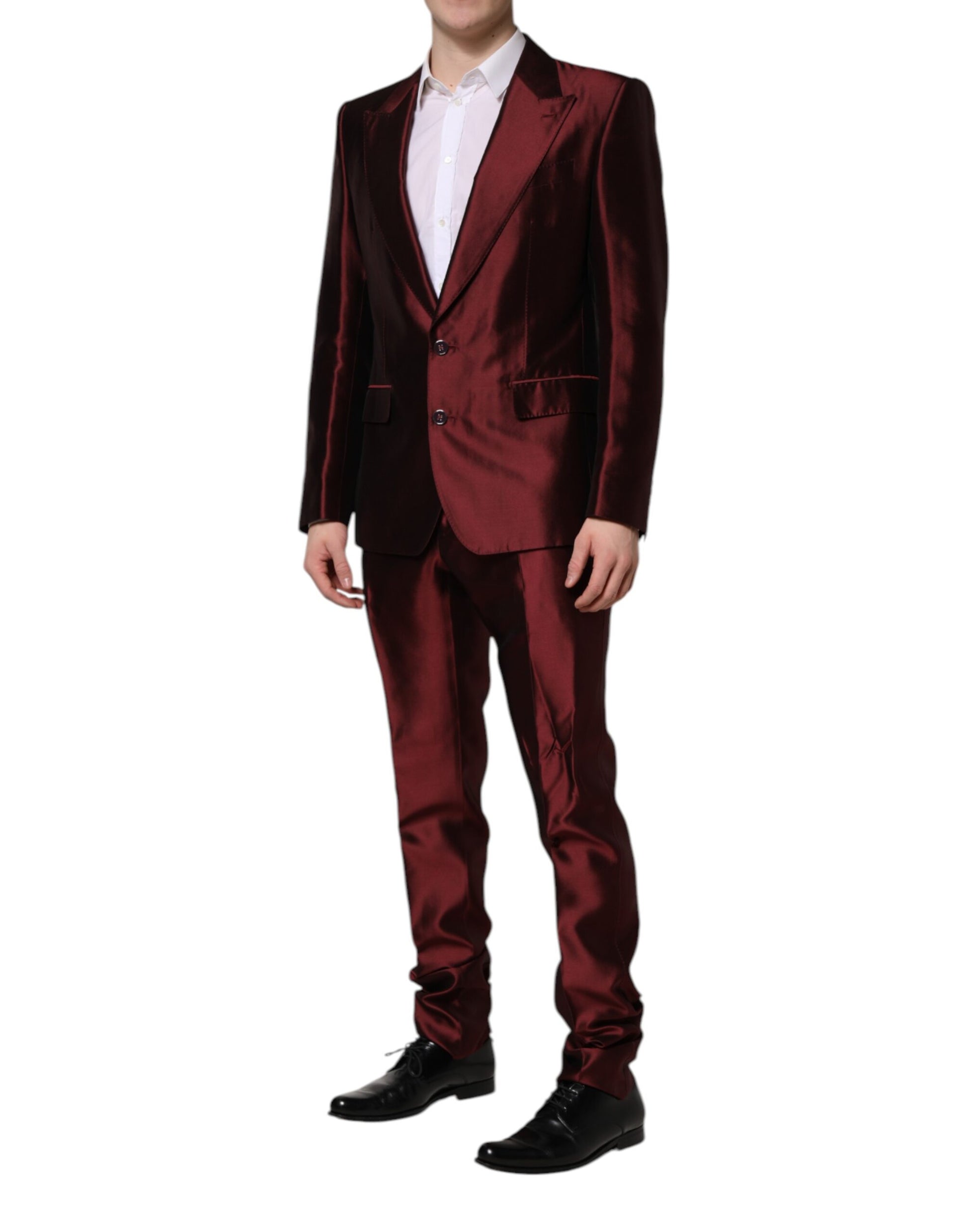 Dolce & Gabbana Bordeaux Silk 2 Piece Single Breasted Suit - ACCEXO