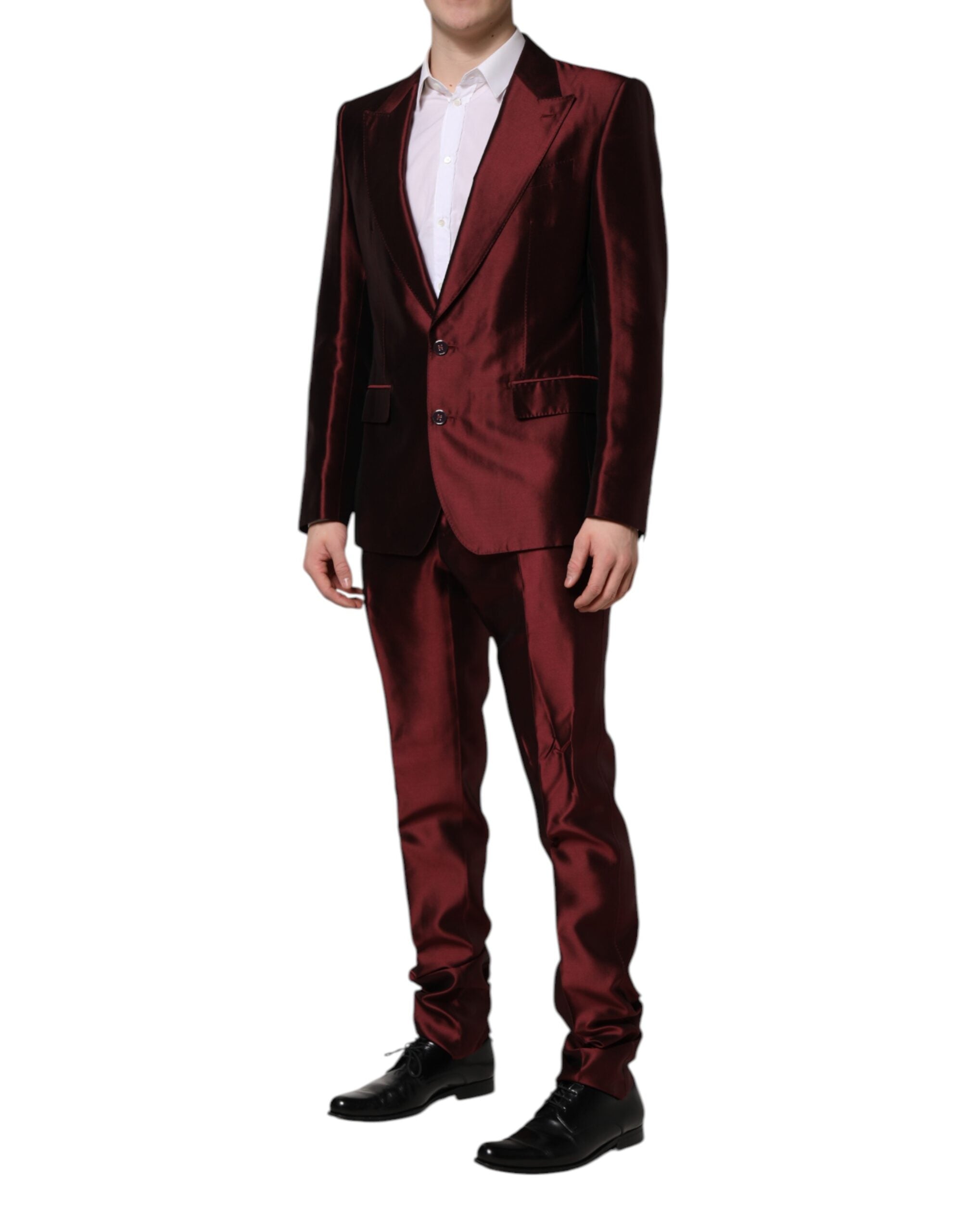 Dolce & Gabbana Bordeaux Silk 2 Piece Single Breasted Suit - ACCEXO