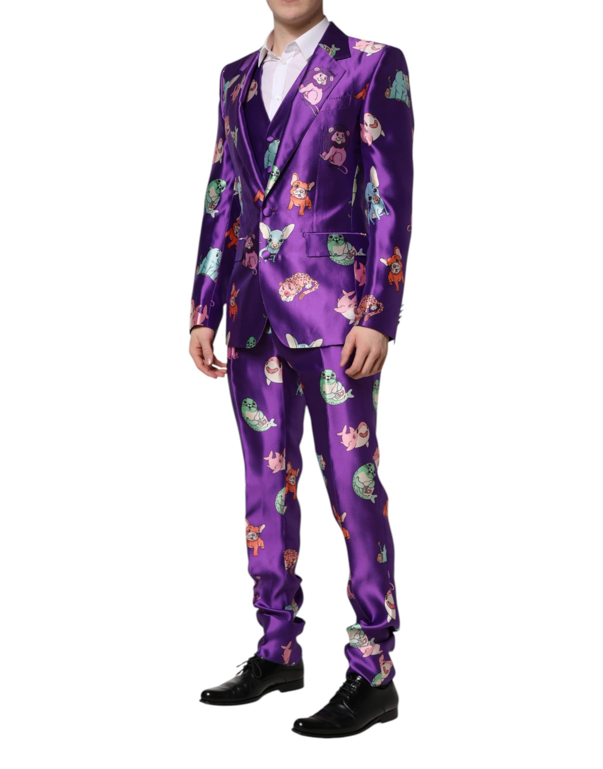 Dolce & Gabbana Purple Silk Animal Print 3 Piece Suit - ACCEXO