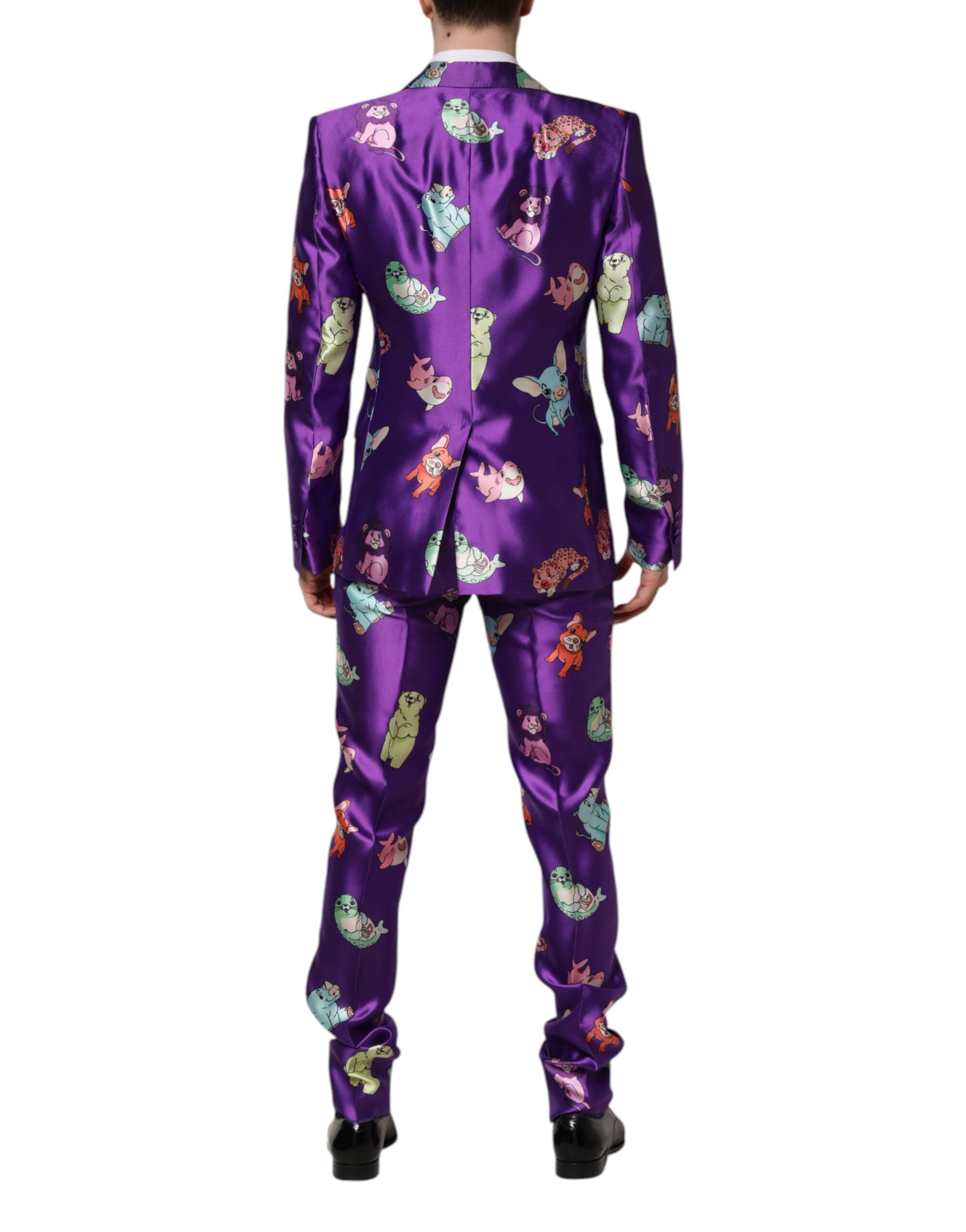 Dolce & Gabbana Purple Silk Animal Print 3 Piece Suit - ACCEXO