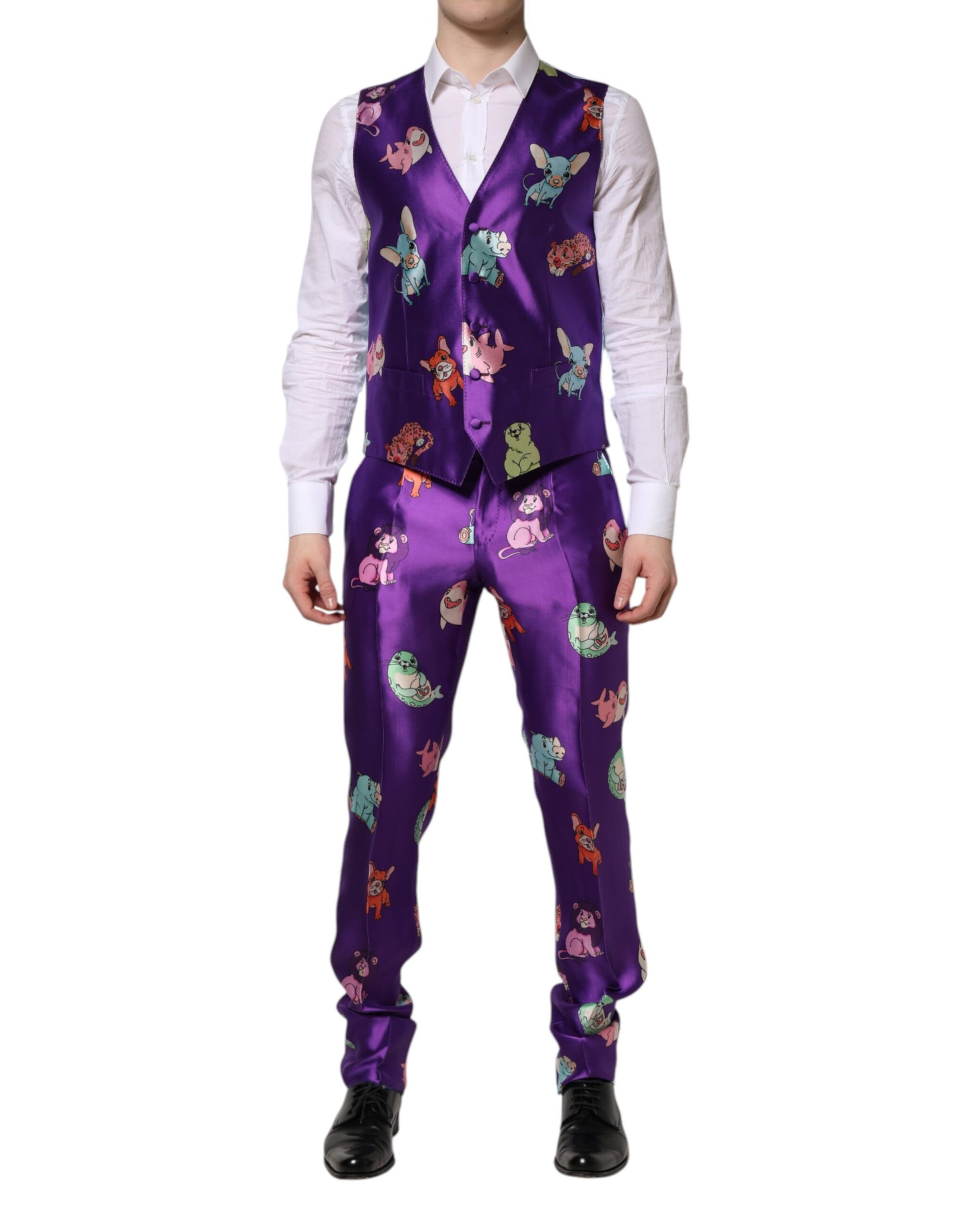 Dolce & Gabbana Purple Silk Animal Print 3 Piece Suit - ACCEXO