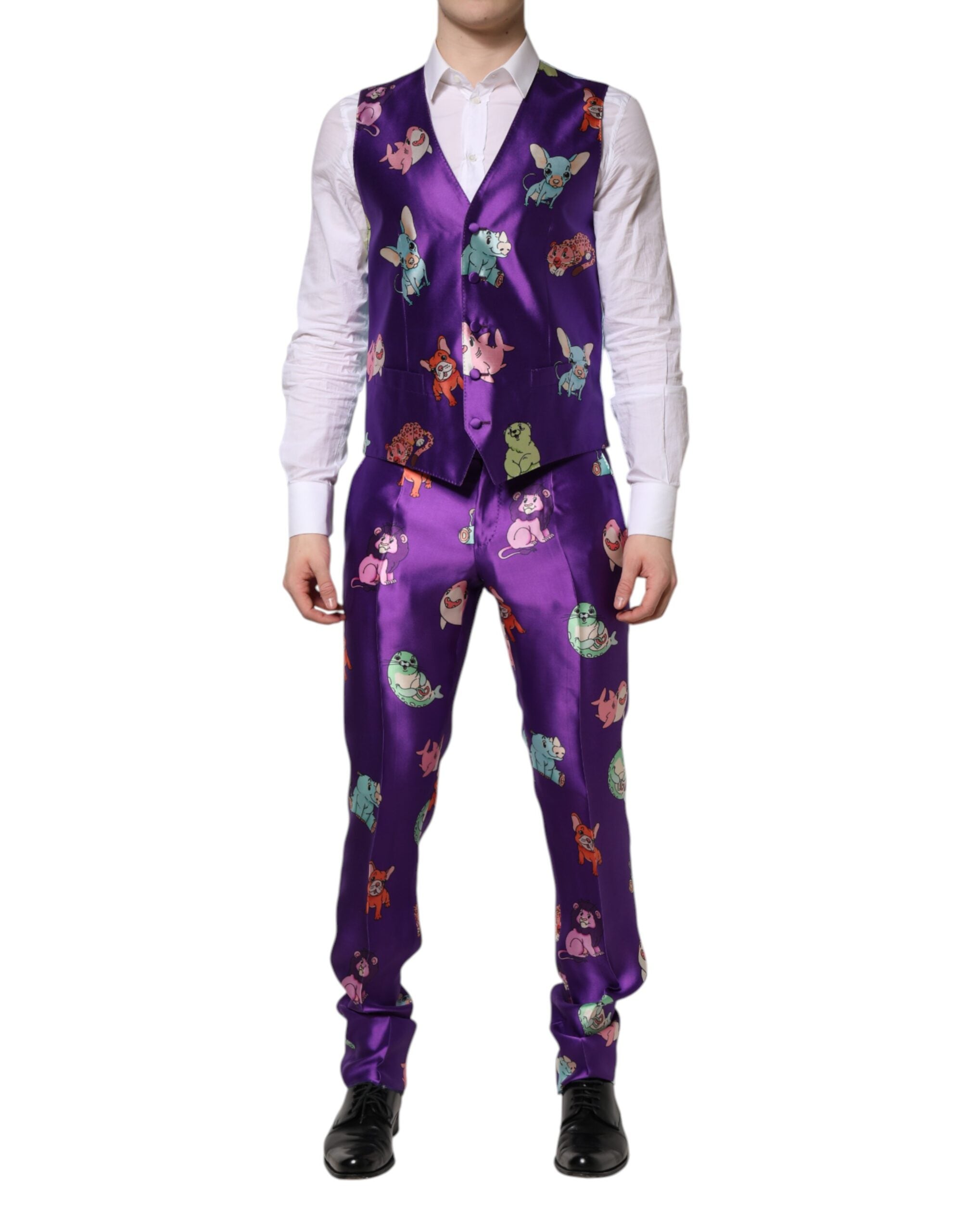 Dolce & Gabbana Purple Silk Animal Print 3 Piece Suit - ACCEXO