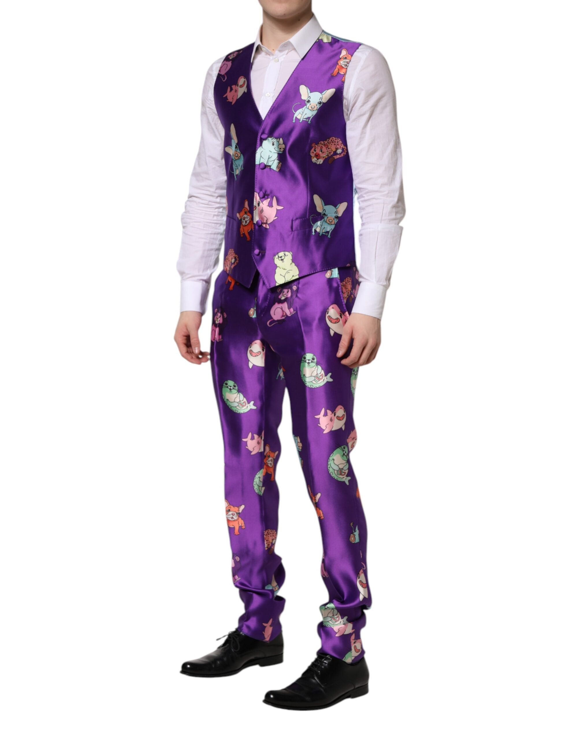 Dolce & Gabbana Purple Silk Animal Print 3 Piece Suit - ACCEXO