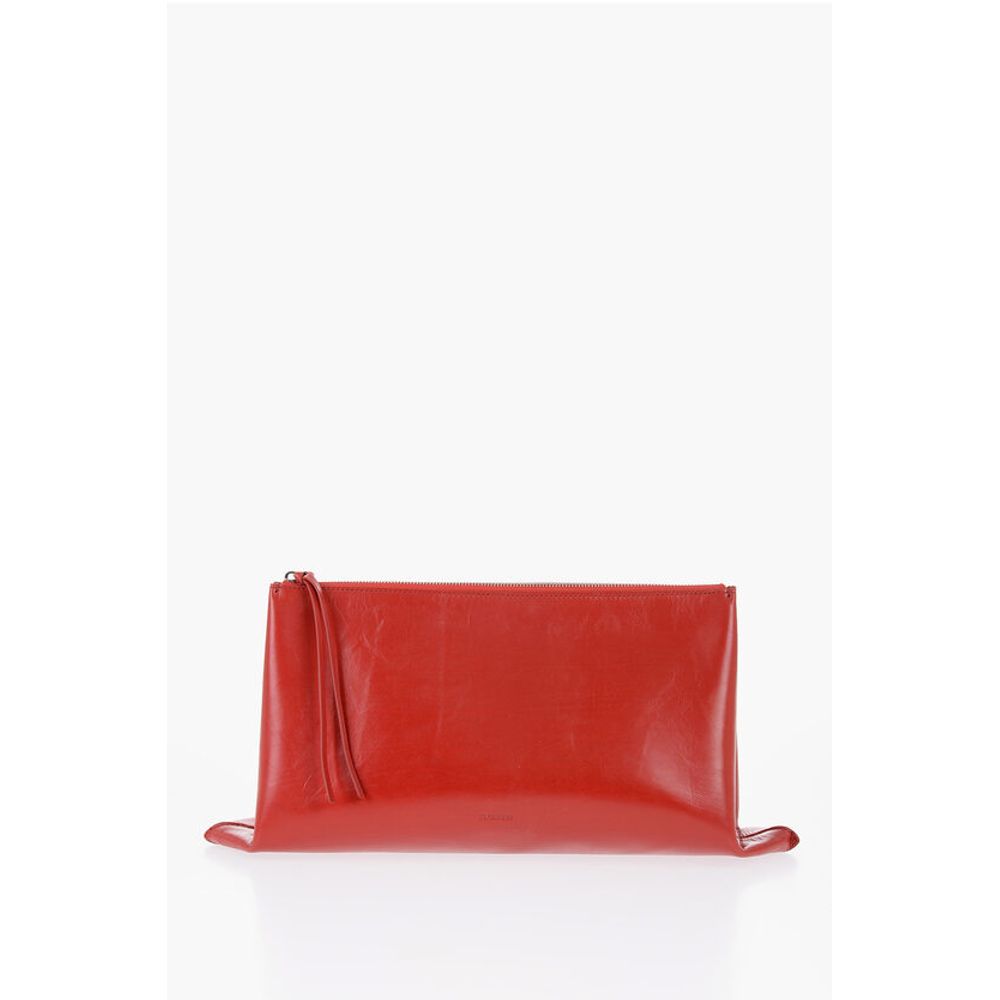 Jil Sander Craquelé Leather Clutch with Zip Closure