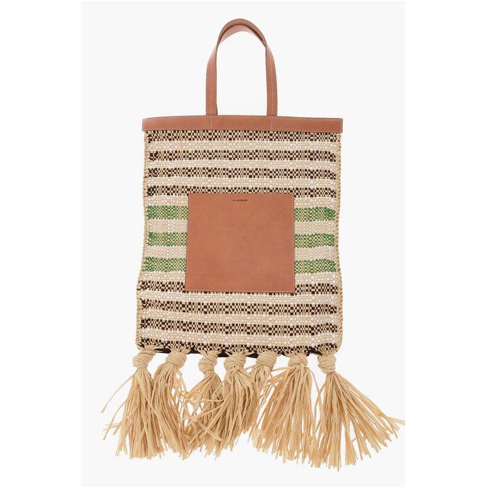 Jil Sander Raffia Tote Bag With Leather Details
