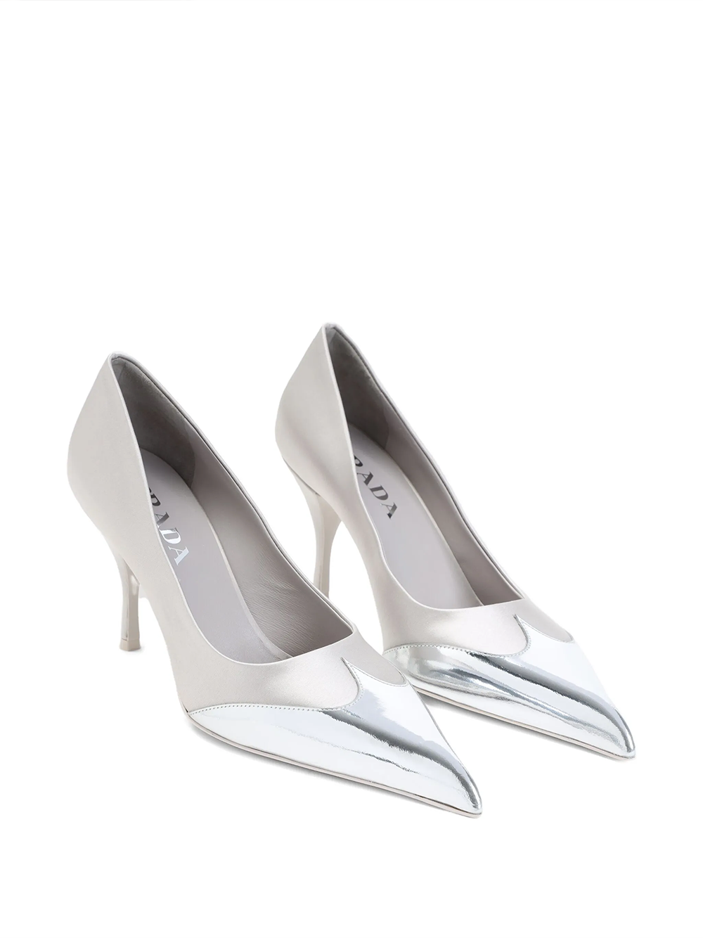 Prada Satin And Metallic Silver Leather Pumps - ACCEXO