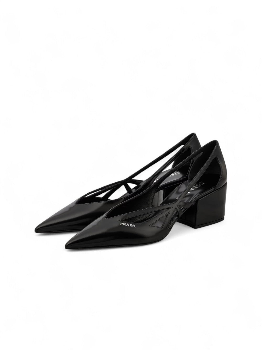 Prada Black Leather Cut-Out Pumps 55 - ACCEXO