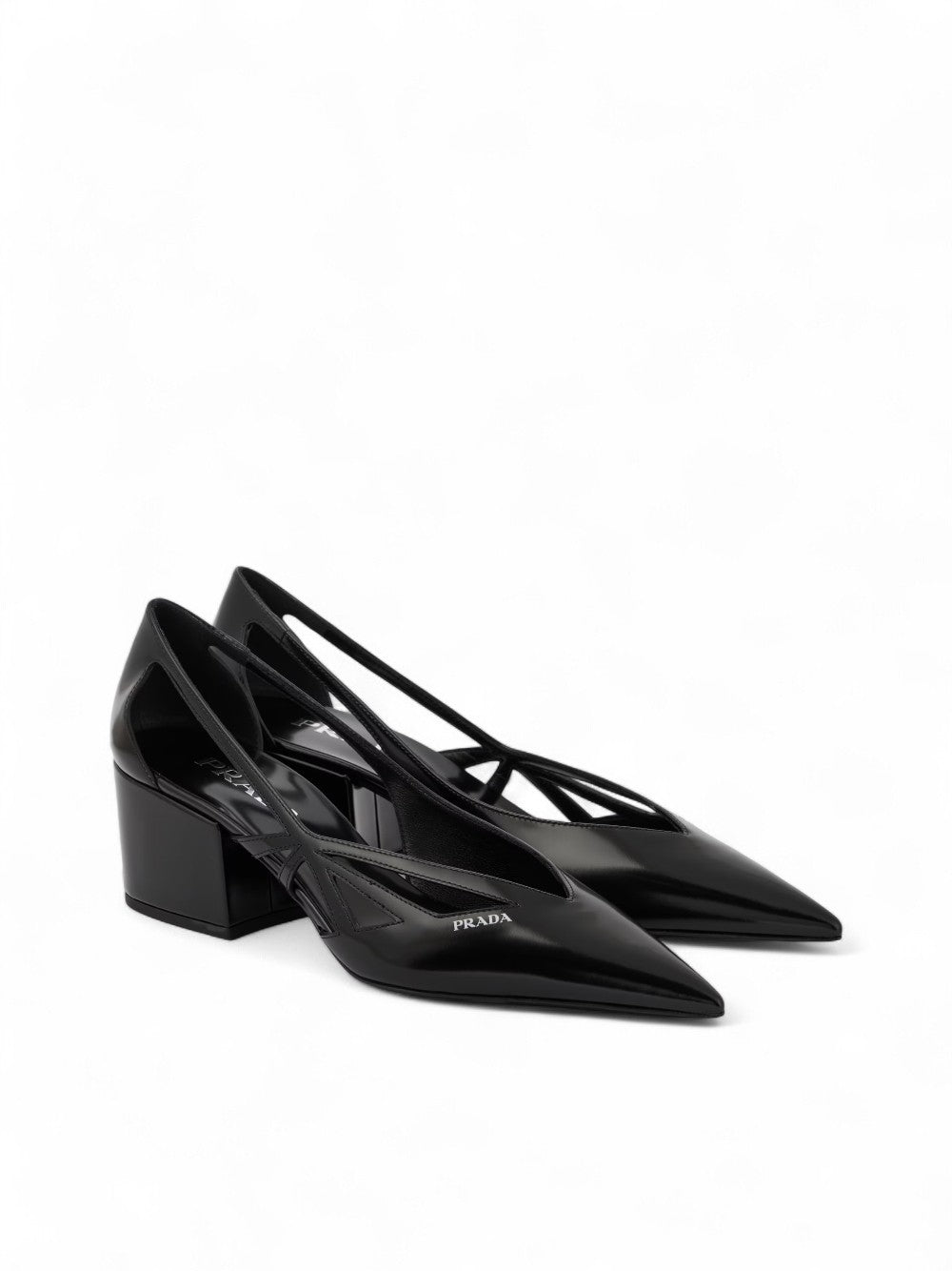 Prada Black Leather Cut-Out Pumps 55 - ACCEXO