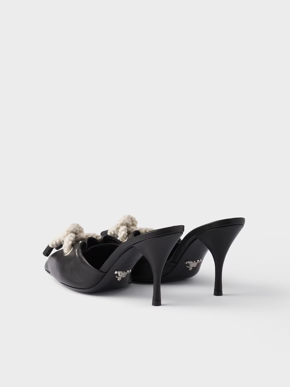 Prada Black Nappa Leather Rope Detail  Sandals - ACCEXO
