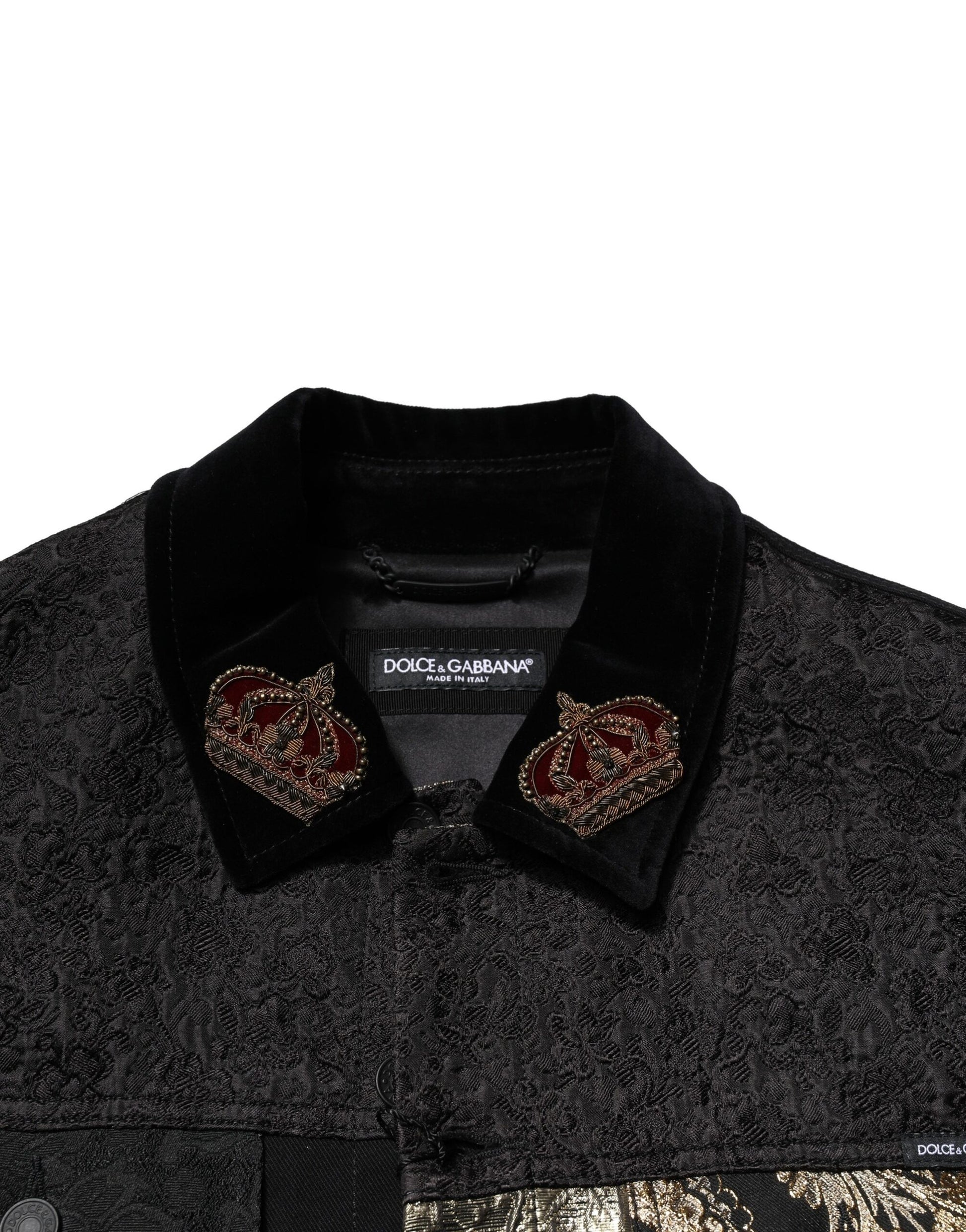 Dolce & Gabbana Black Gold Floral Jacquard Men Biker Jacket - ACCEXO