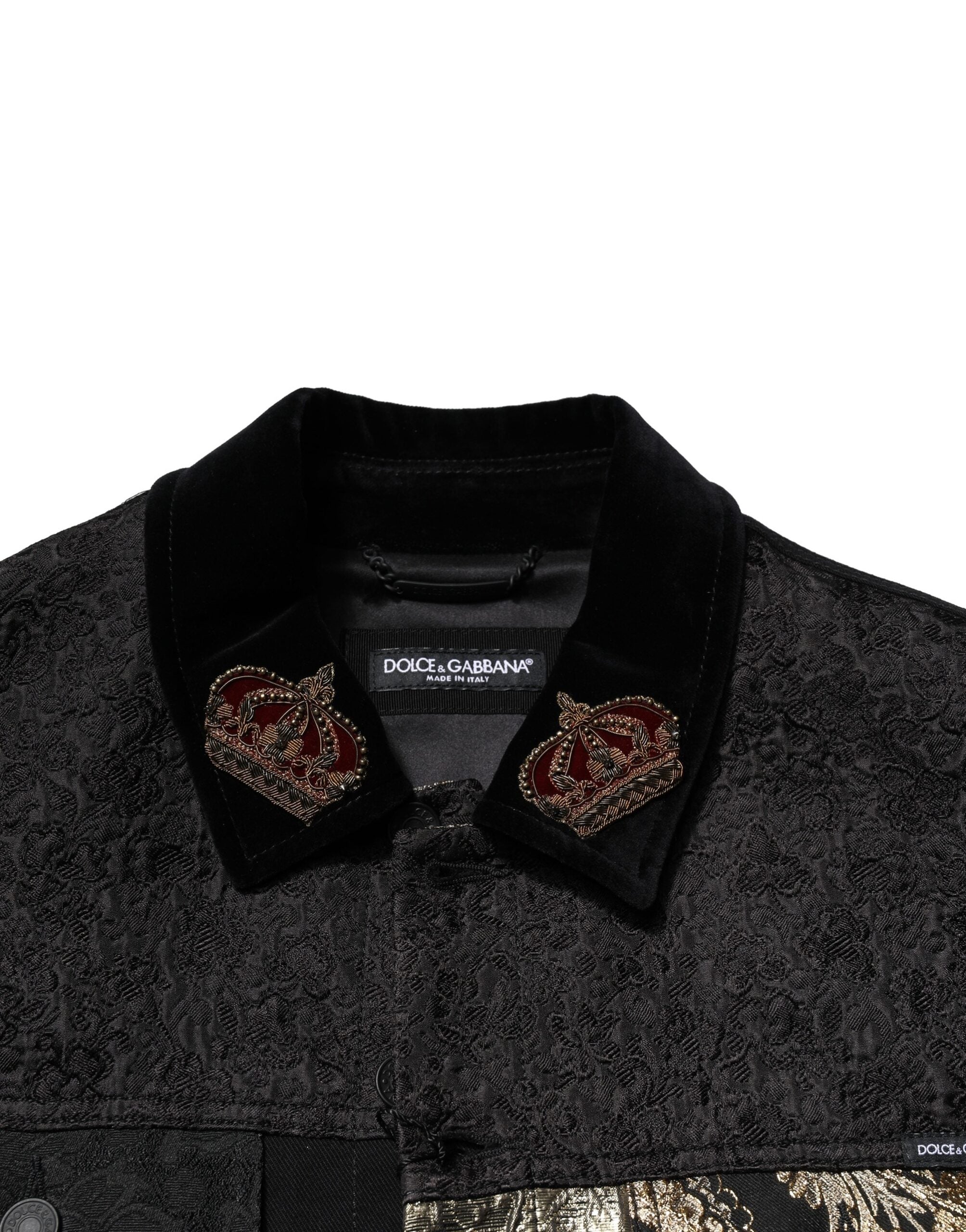 Dolce & Gabbana Black Gold Floral Jacquard Men Biker Jacket - ACCEXO