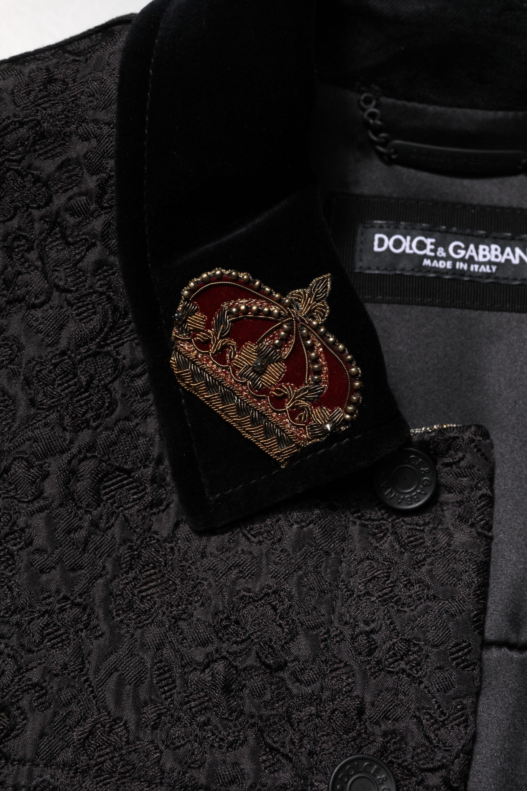 Dolce & Gabbana Black Gold Floral Jacquard Men Biker Jacket - ACCEXO