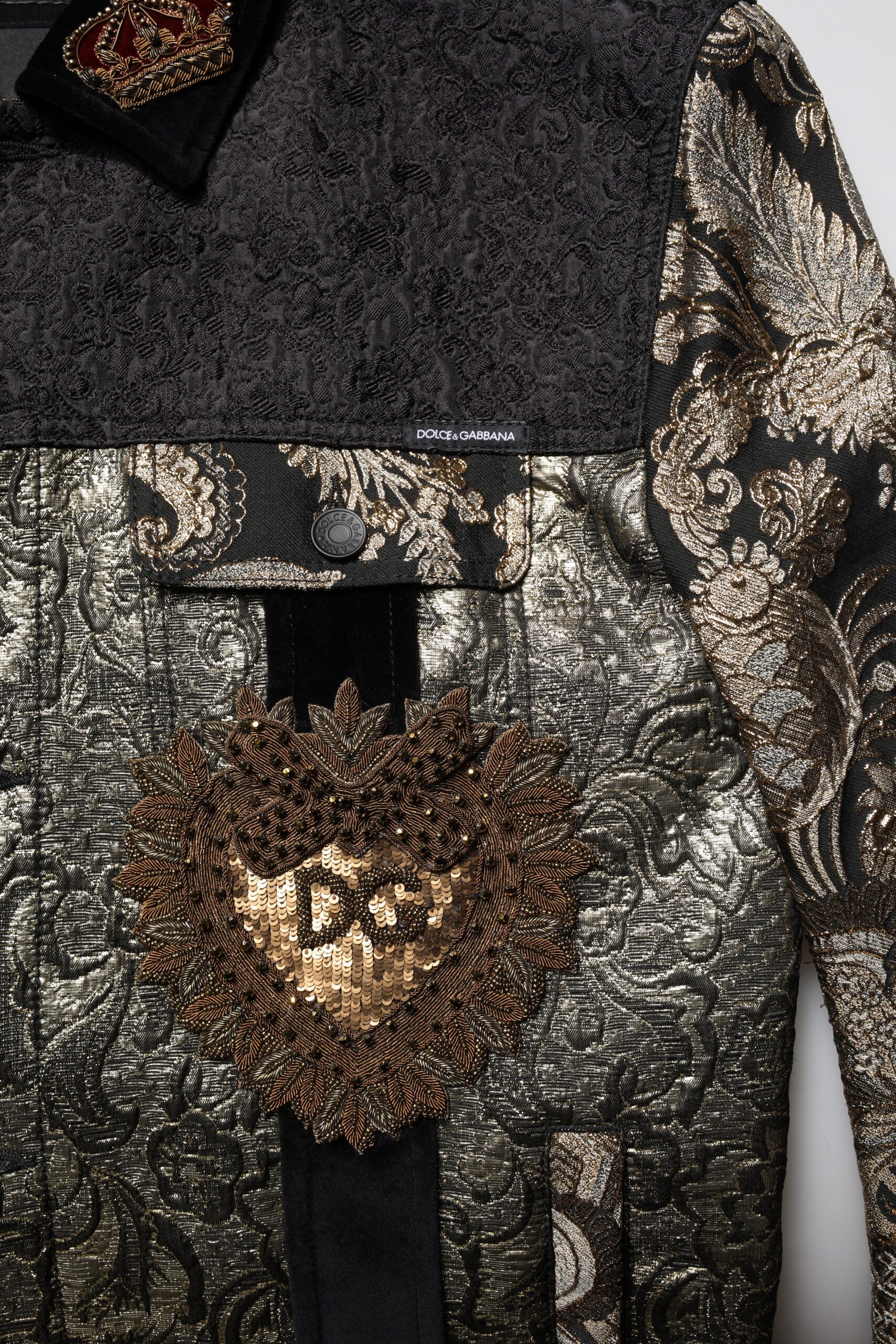 Dolce & Gabbana Black Gold Floral Jacquard Men Biker Jacket - ACCEXO
