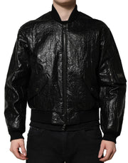 Dolce & Gabbana Black Logo Plaque Bomber Full Zipper Jacket - ACCEXO