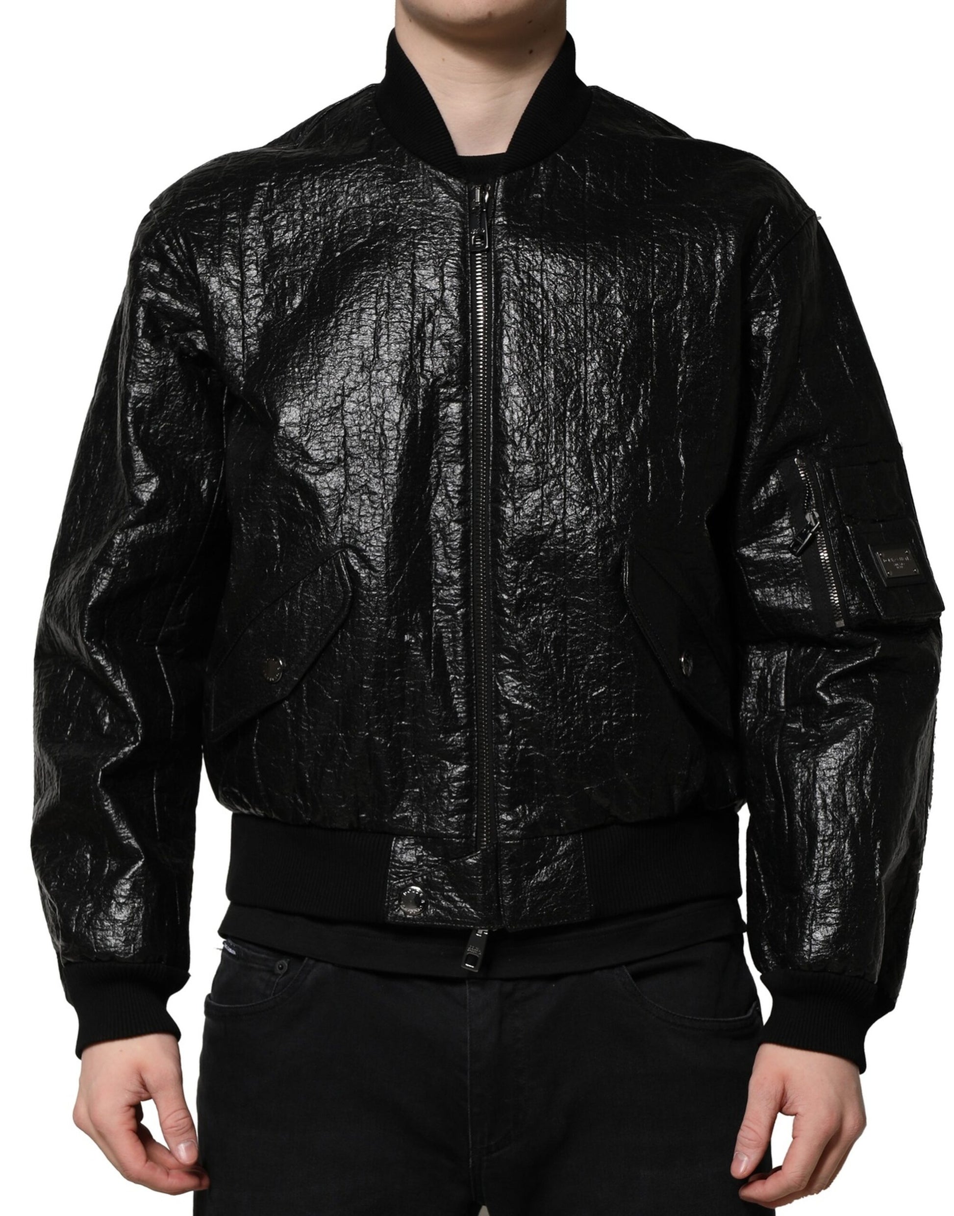 Dolce & Gabbana Black Logo Plaque Bomber Full Zipper Jacket - ACCEXO