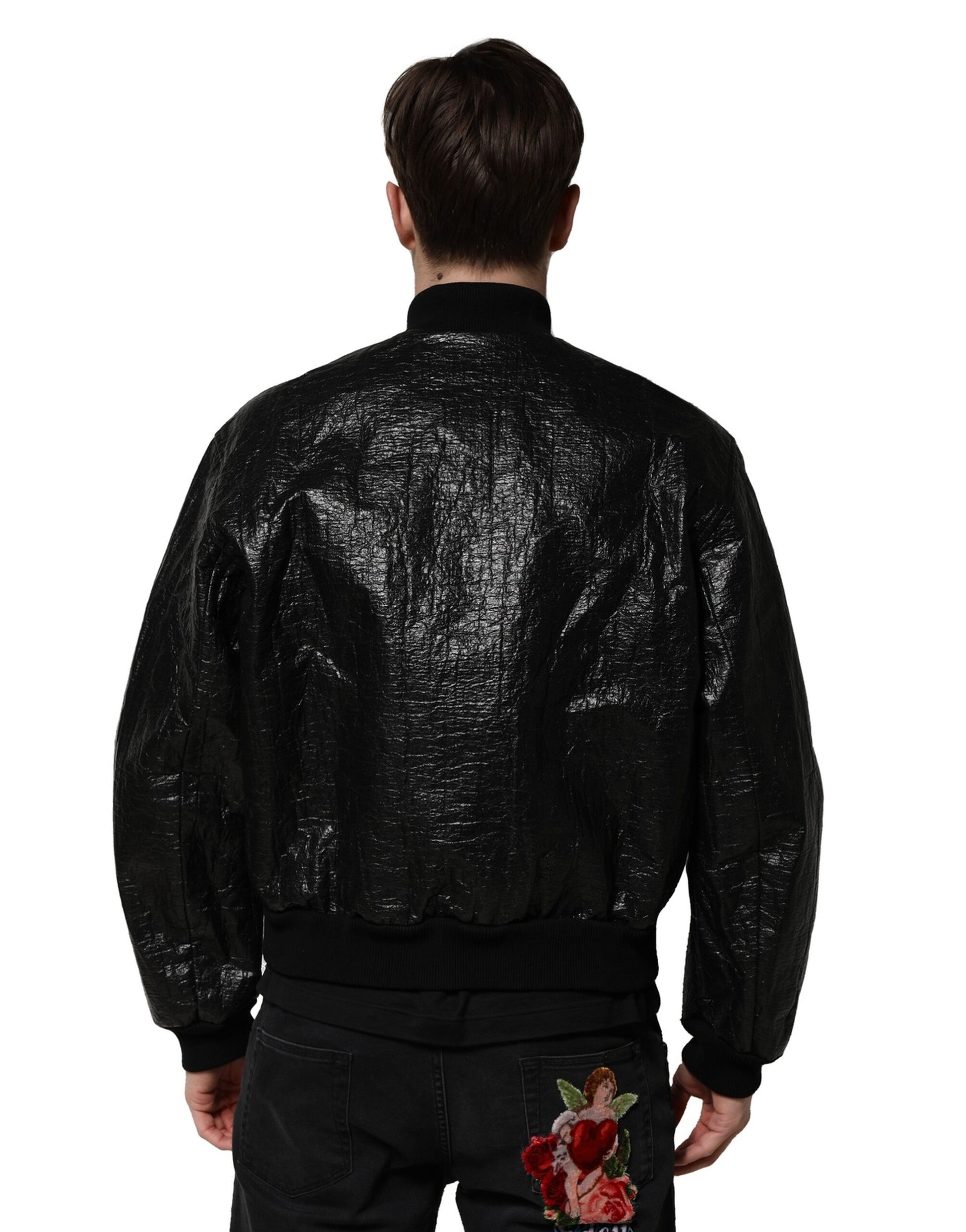 Dolce & Gabbana Black Logo Plaque Bomber Full Zipper Jacket - ACCEXO