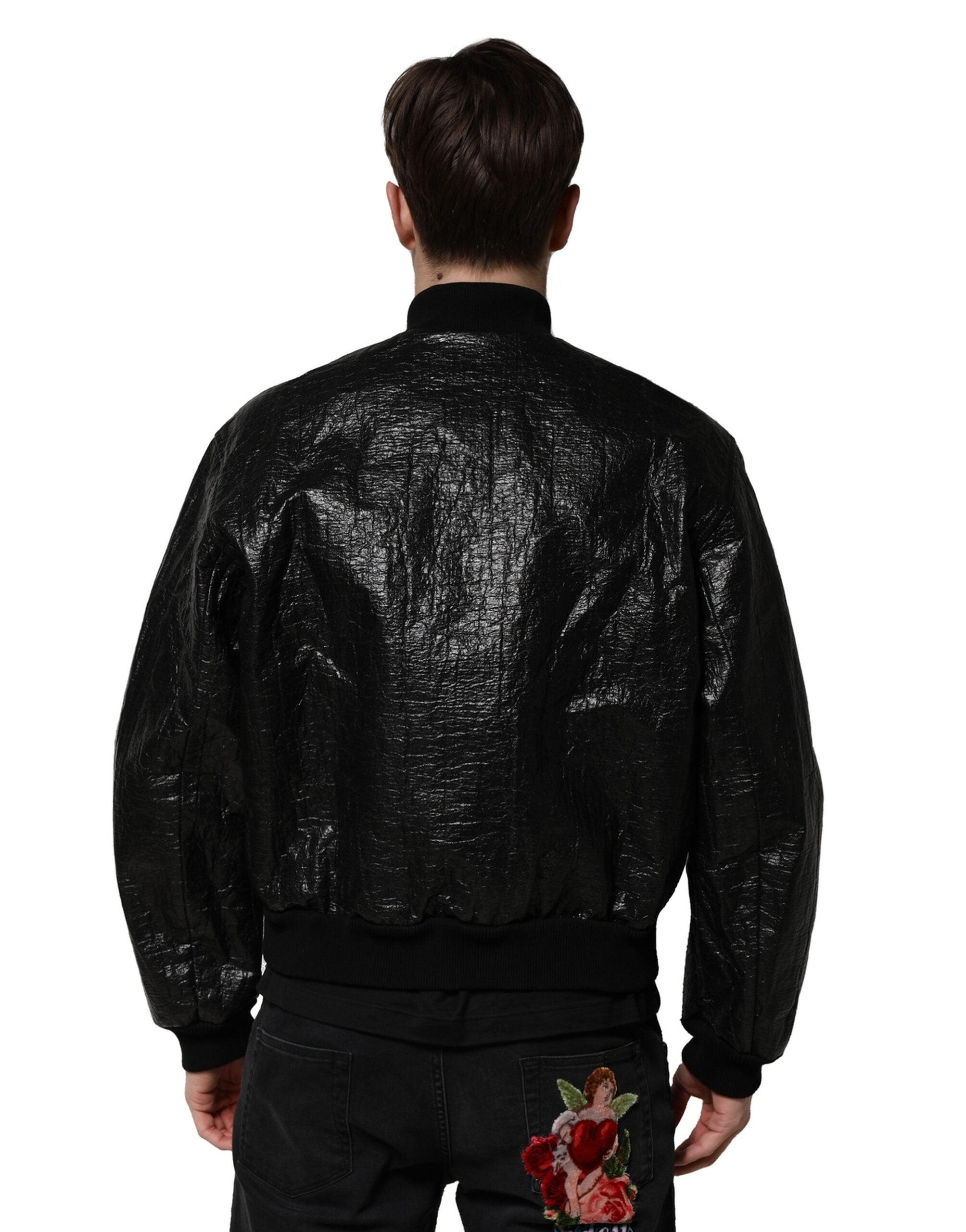 Dolce & Gabbana Black Logo Plaque Bomber Full Zipper Jacket - ACCEXO