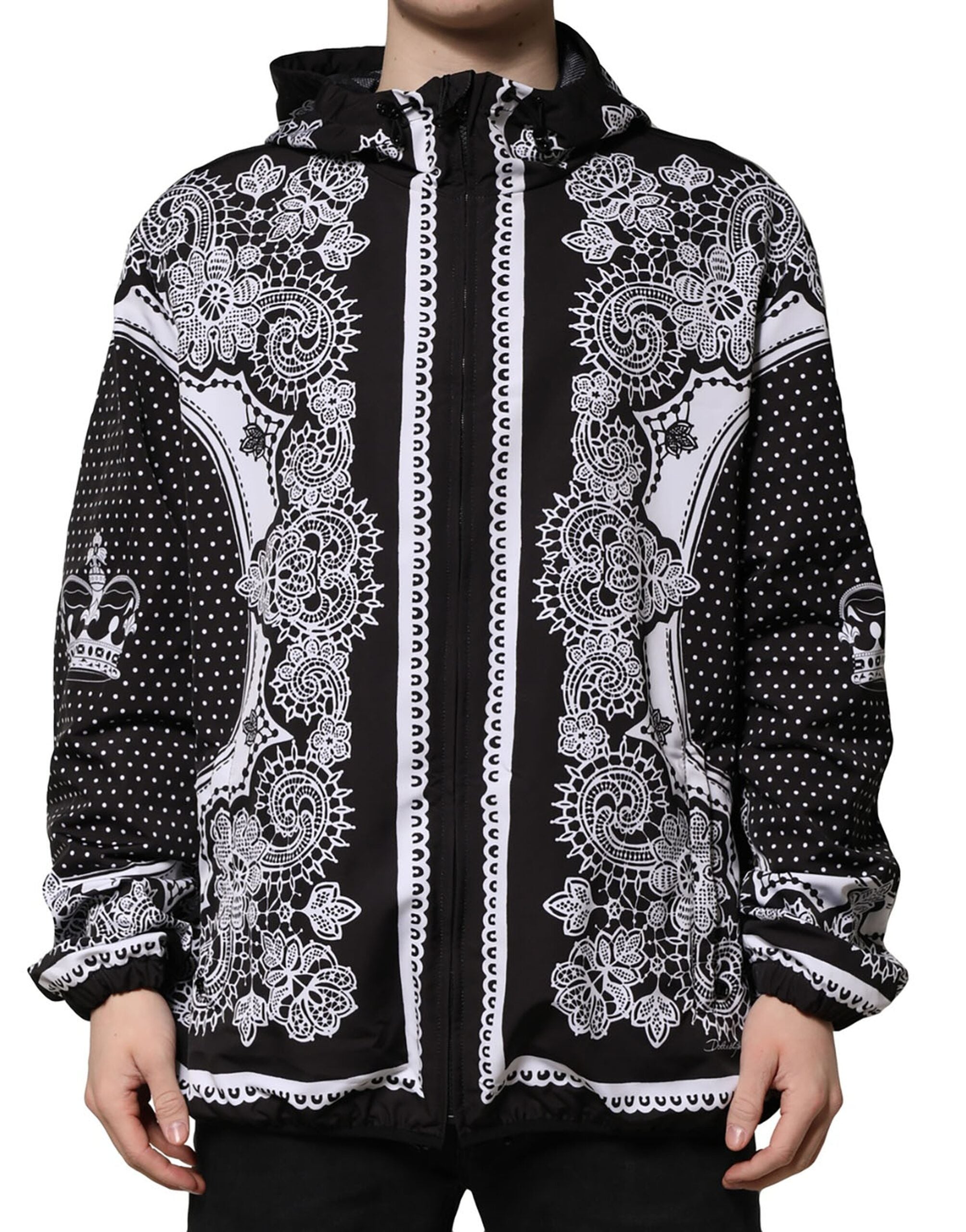 Dolce & Gabbana Black Bandana Print Hooded Bomber Jacket - ACCEXO