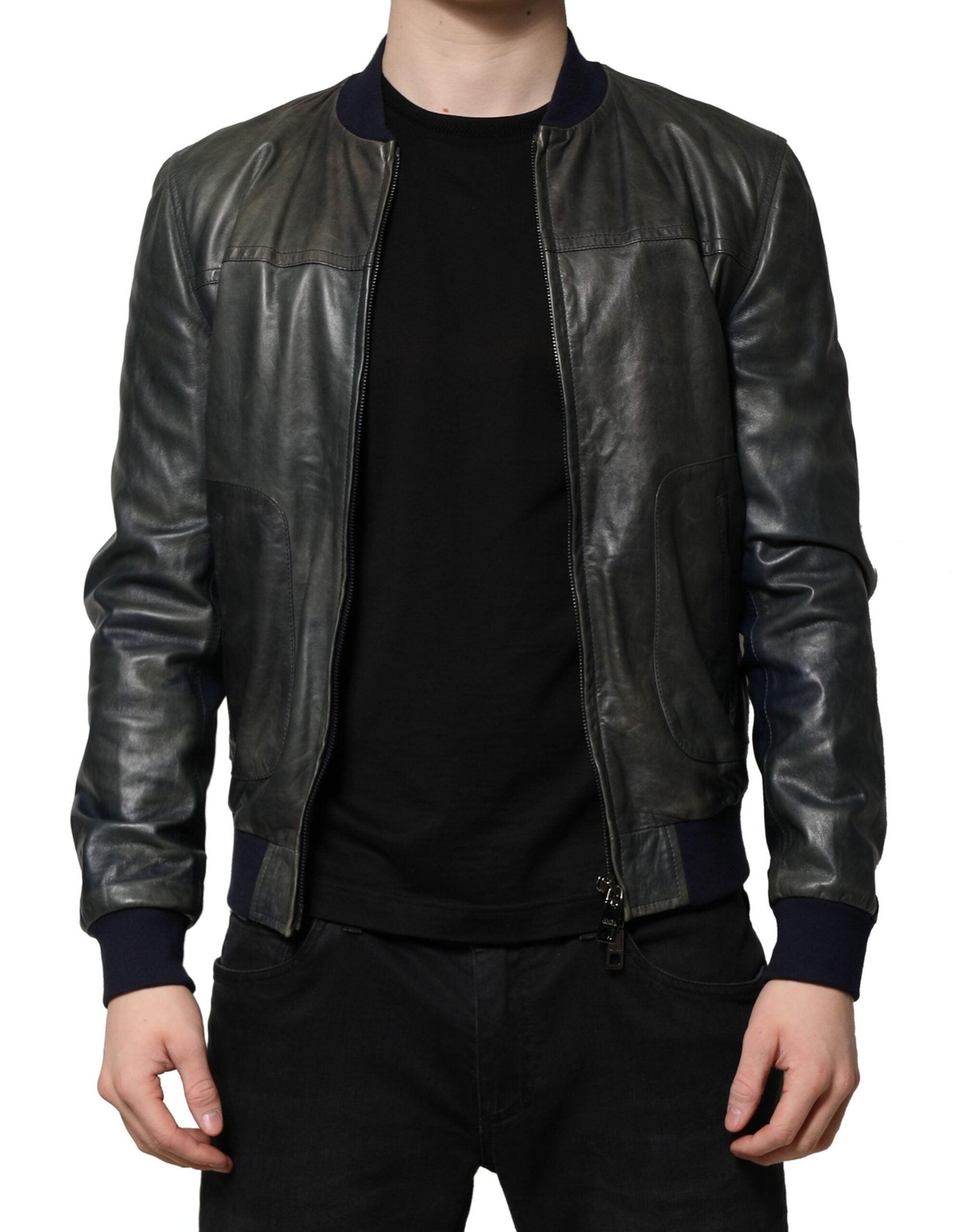 Dolce & Gabbana Black Lambskin Leather Biker Full Zip Jacket - ACCEXO