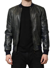 Dolce & Gabbana Black Lambskin Leather Biker Full Zip Jacket - ACCEXO