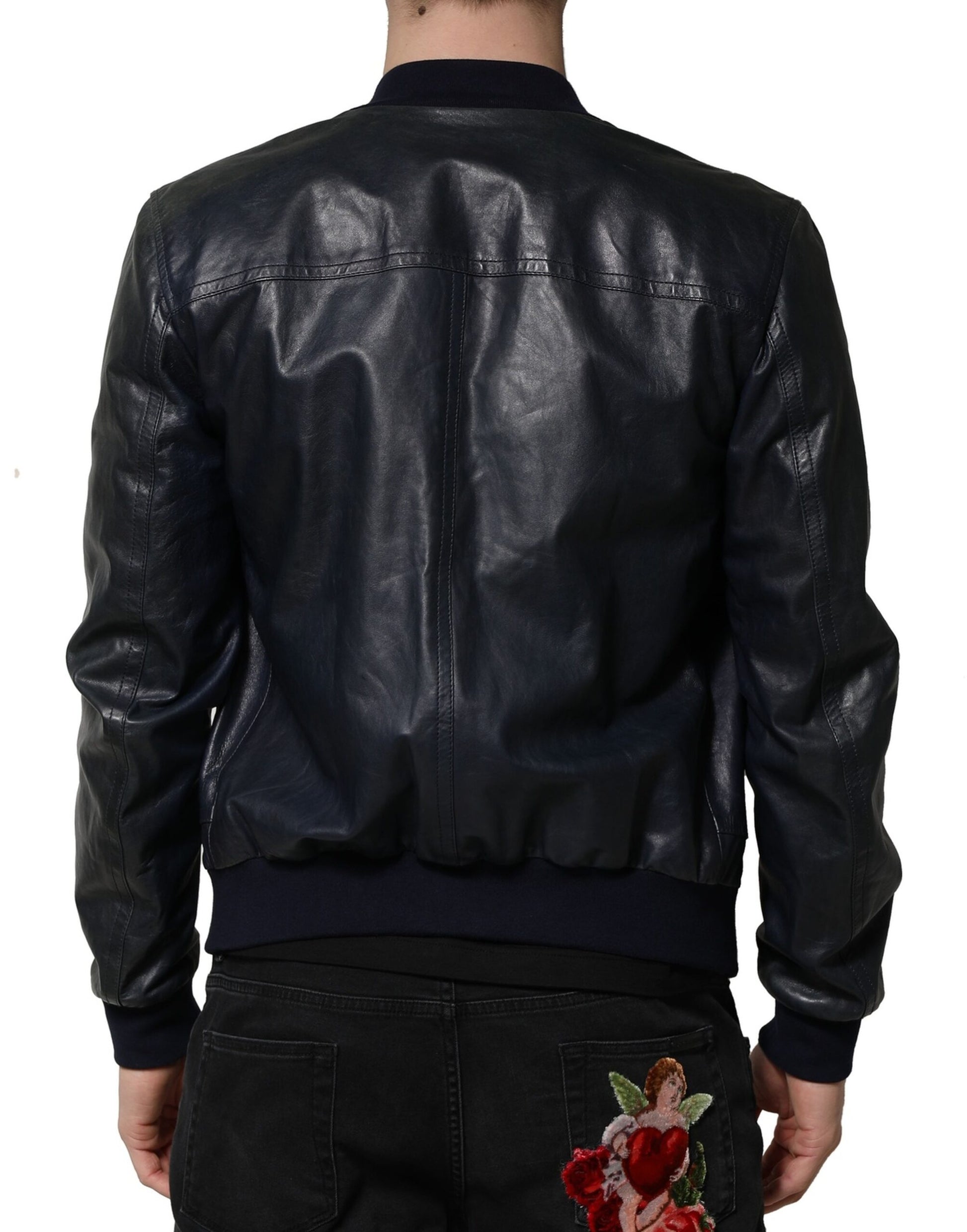 Dolce & Gabbana Black Lambskin Leather Biker Full Zip Jacket - ACCEXO
