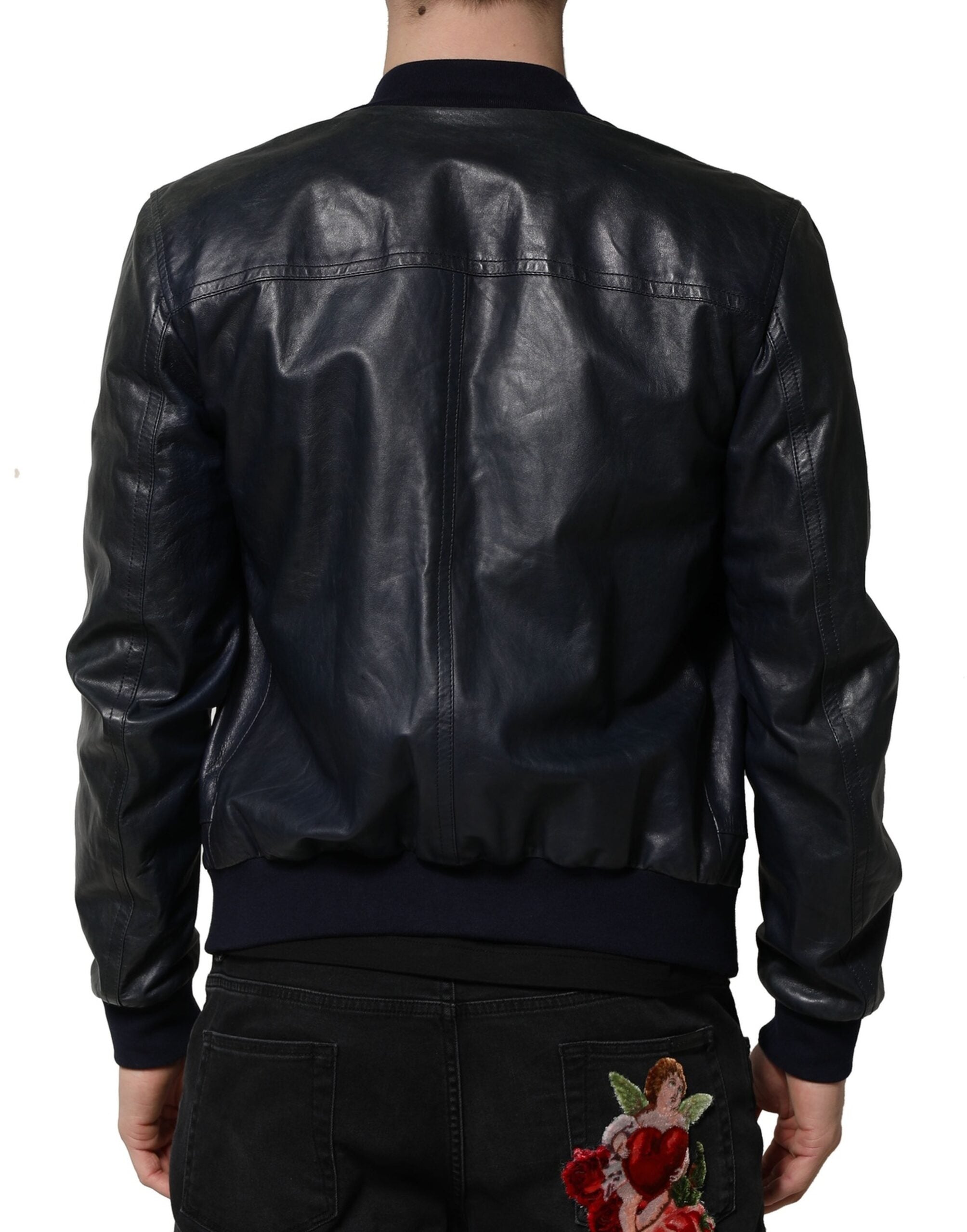 Dolce & Gabbana Black Lambskin Leather Biker Full Zip Jacket - ACCEXO