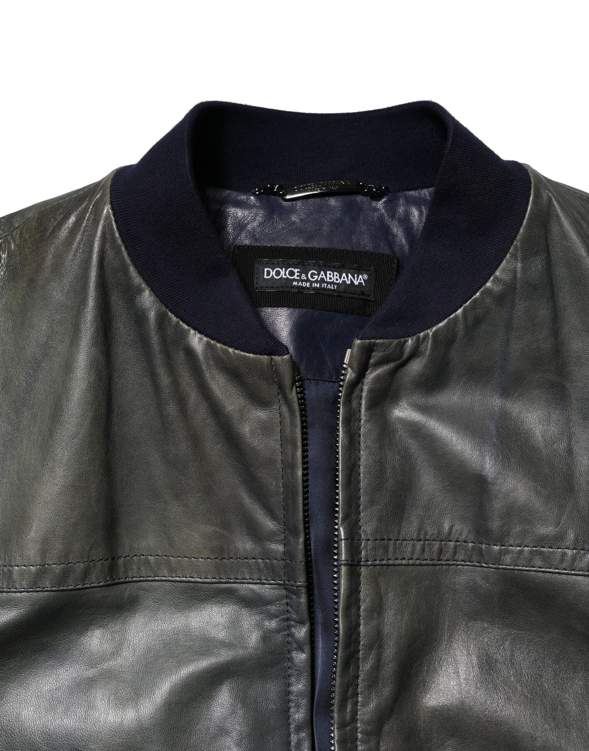 Dolce & Gabbana Black Lambskin Leather Biker Full Zip Jacket - ACCEXO