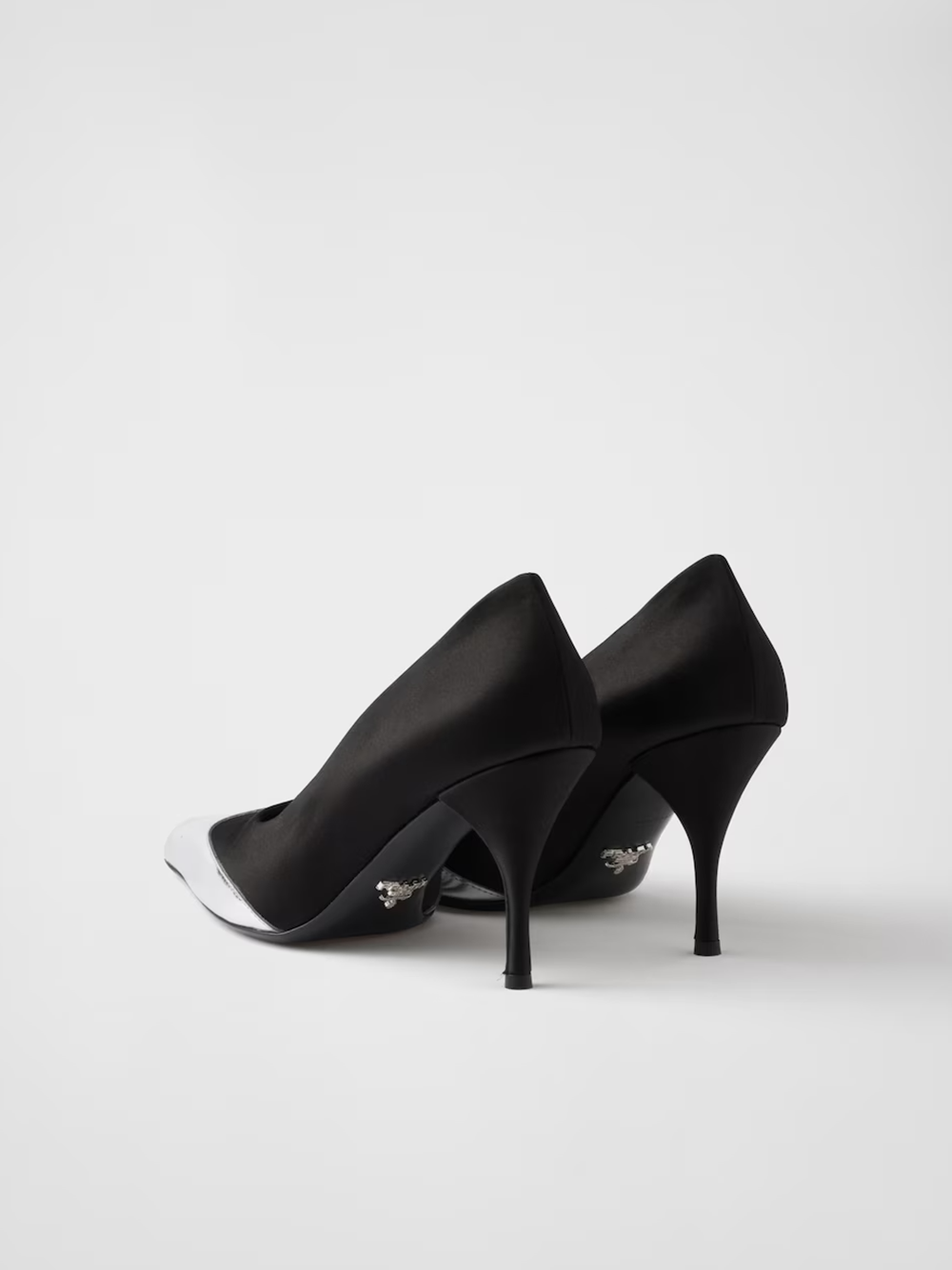 Prada Black Satin And Metallic Silver Leather Pumps - ACCEXO