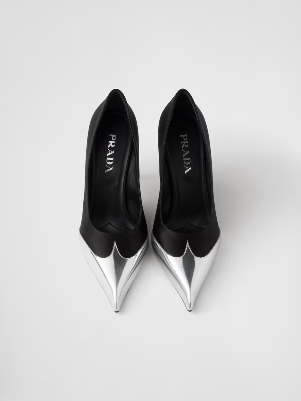 Prada Black Satin And Metallic Silver Leather Pumps - ACCEXO