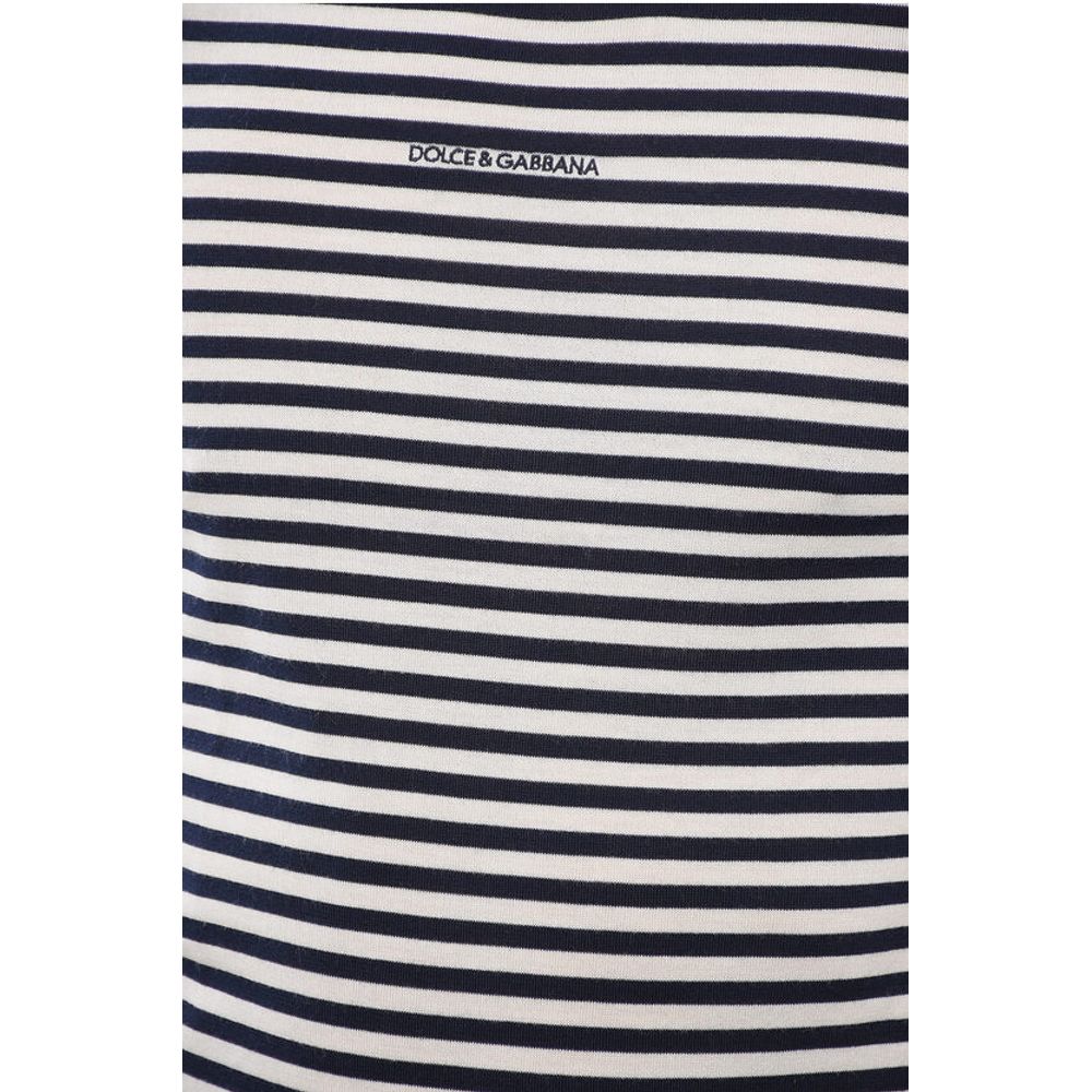Dolce & Gabbana Crew Neck Virgin Wool Sweater with Awning Stripe Motif