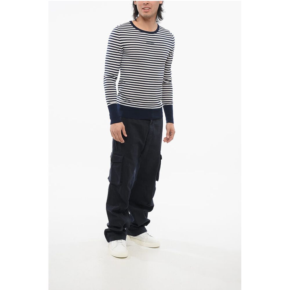 Dolce & Gabbana Crew Neck Virgin Wool Sweater with Awning Stripe Motif