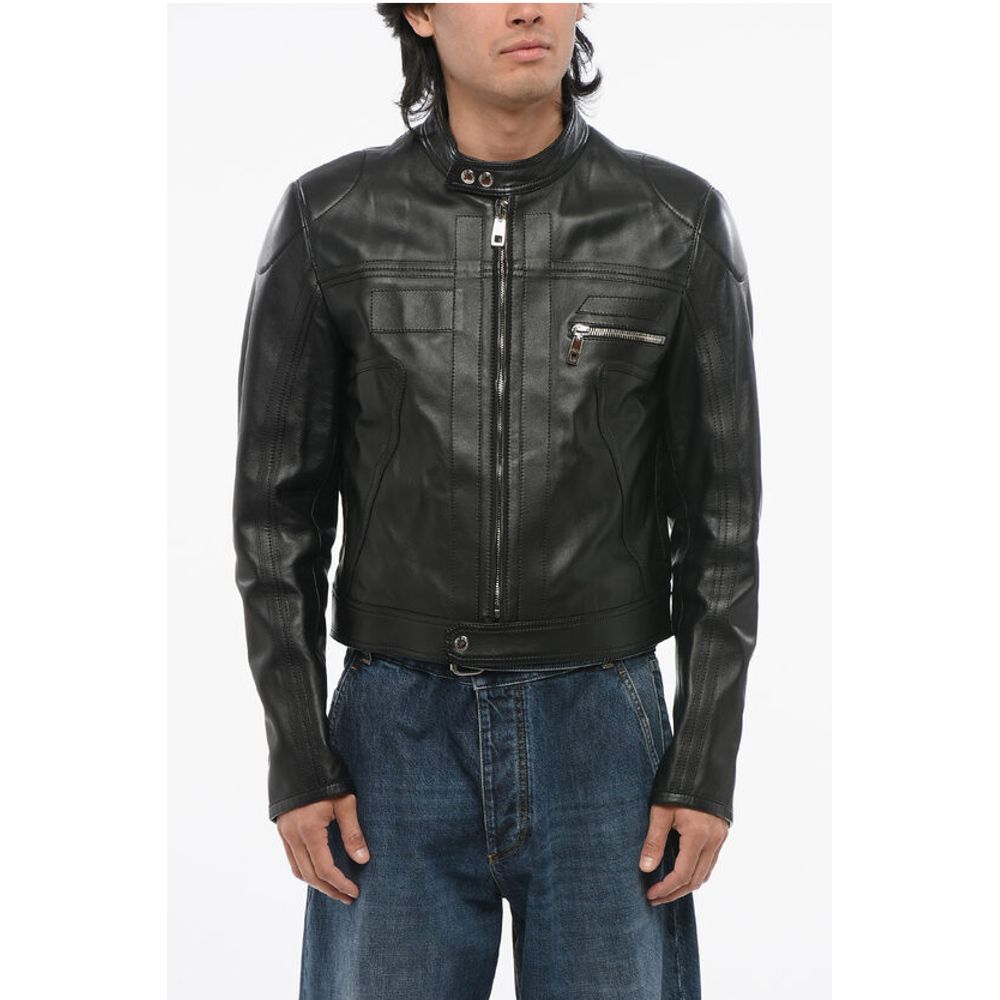 Dolce & Gabbana Leather Jacket with Zipped Sleeves